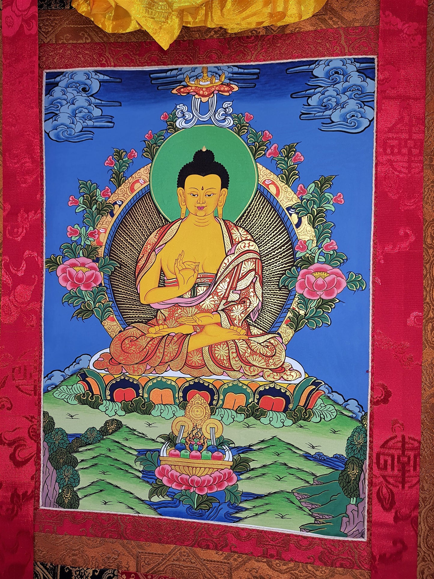 Hand Painted Original  Amoghasiddhi Buddha / Master Quality Tibetan Thangka / Painting  With High Quality Tibetan Silk Framed