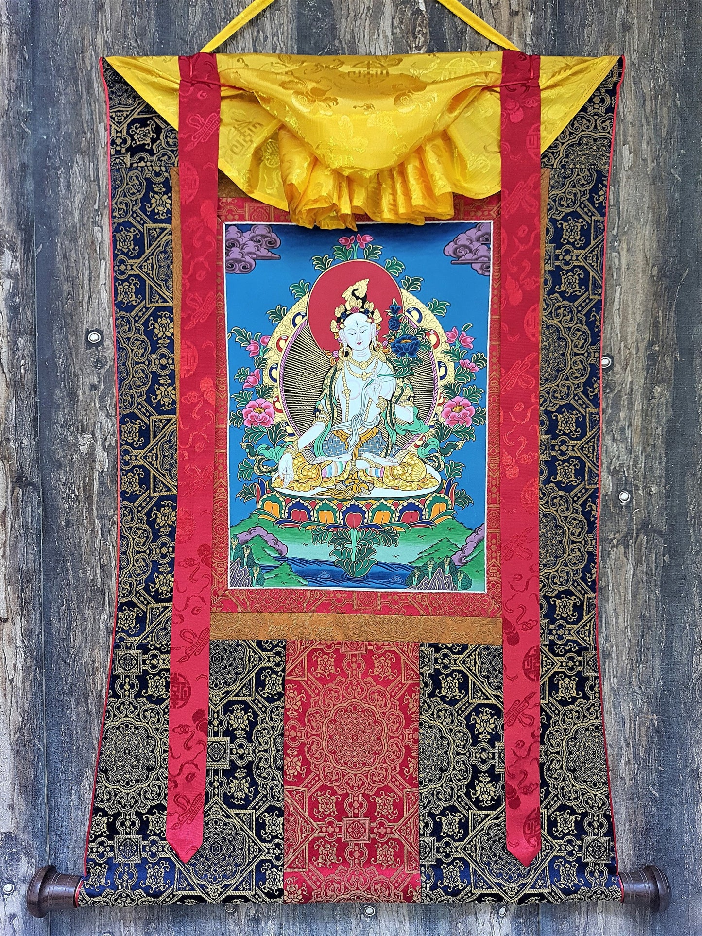 Original Hand Painted White Tara / Mother Tara Masterpiece Tibetan Compassion / Meditation Thangka /   Painting With High Quality Silk Frame