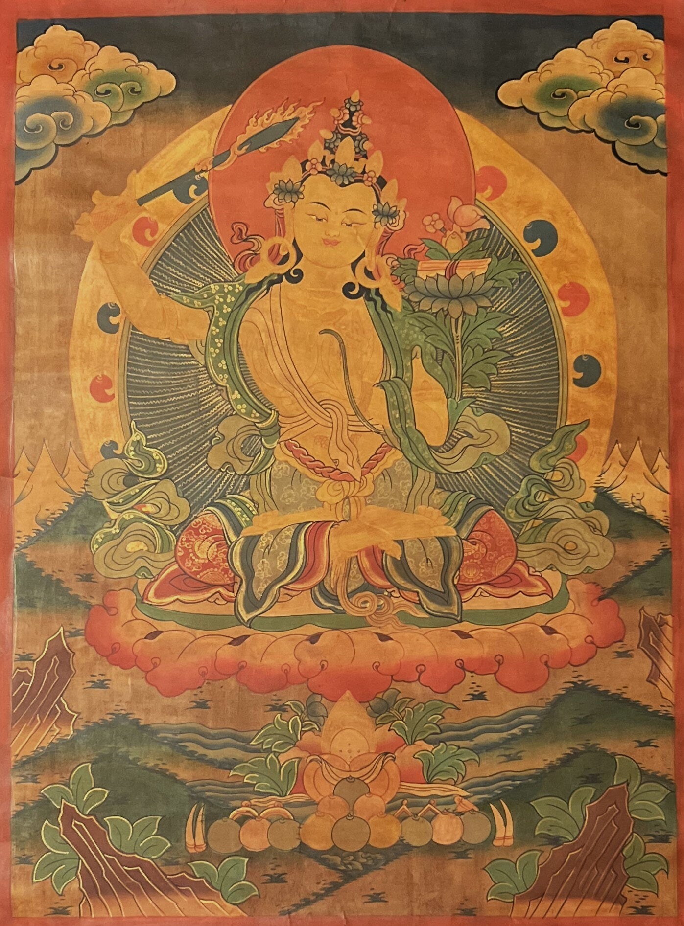 Original Hand painted Manjushree/ Manjushri /Jampelyang/ God OF Wisdom  OIL- VARNISHED Tibetan Thanka  / Thangka Painting from Nepal