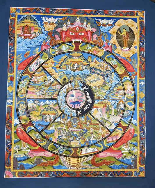 Original Hand Painted Wheel Of Life Mandala Masterpiece 24k Gold Tibetan Meditation compassion Thangka/thanka painting From Nepal