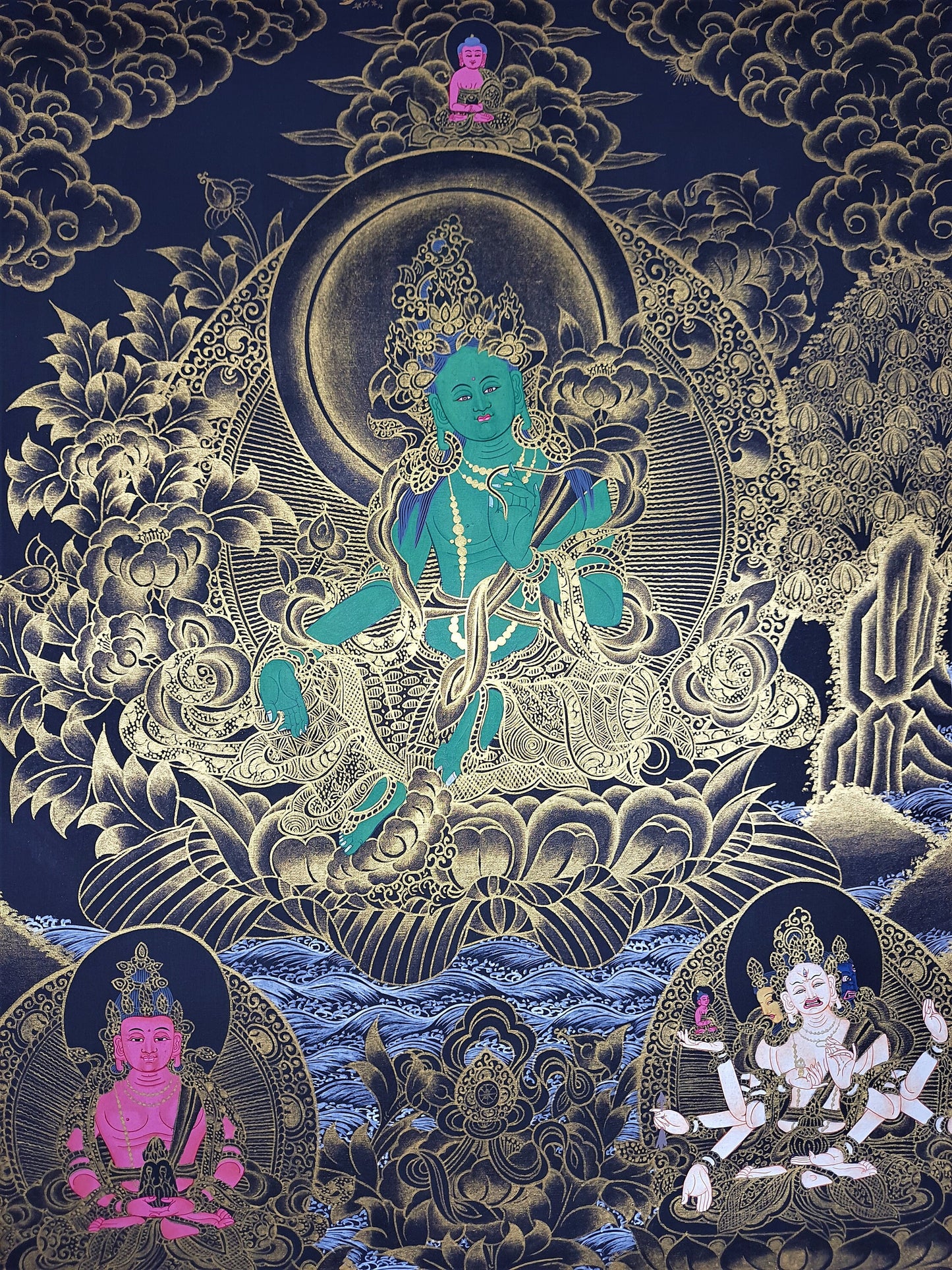 Hand painted Original Green Tara/ Shyamatara/ Female Buddha Masterpiece Tibetan Thangka /Thanka Painting/Wall Hanging  From Nepal