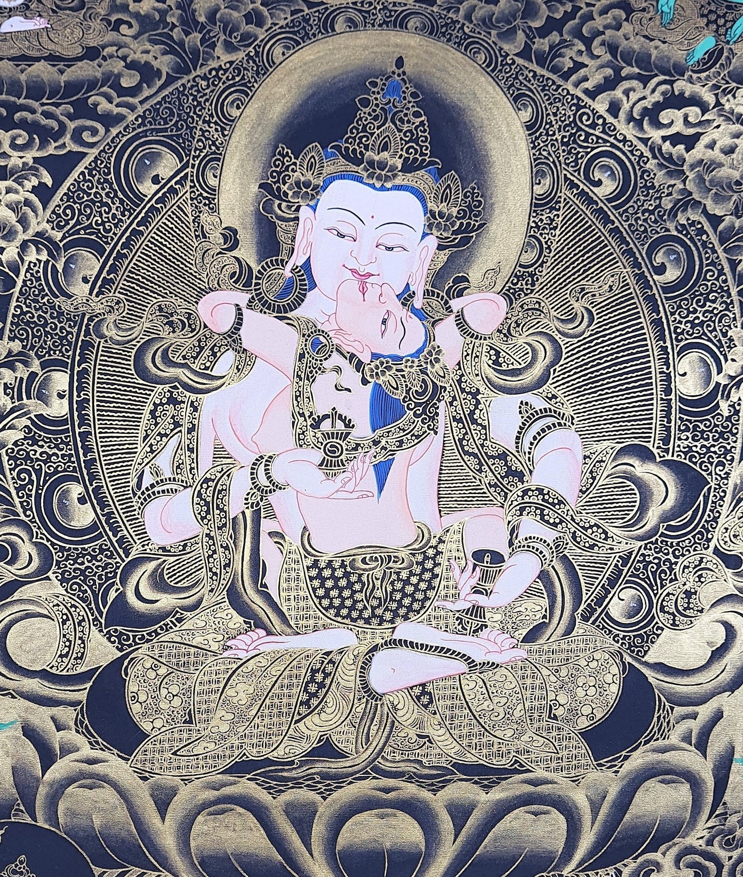 Original Hand-Painted Vajrasattva Shakti/Dorje Sempa Masterpiece Tibetan Meditation Thangka/ Thanka Painting/Wall Hanging from Nepal