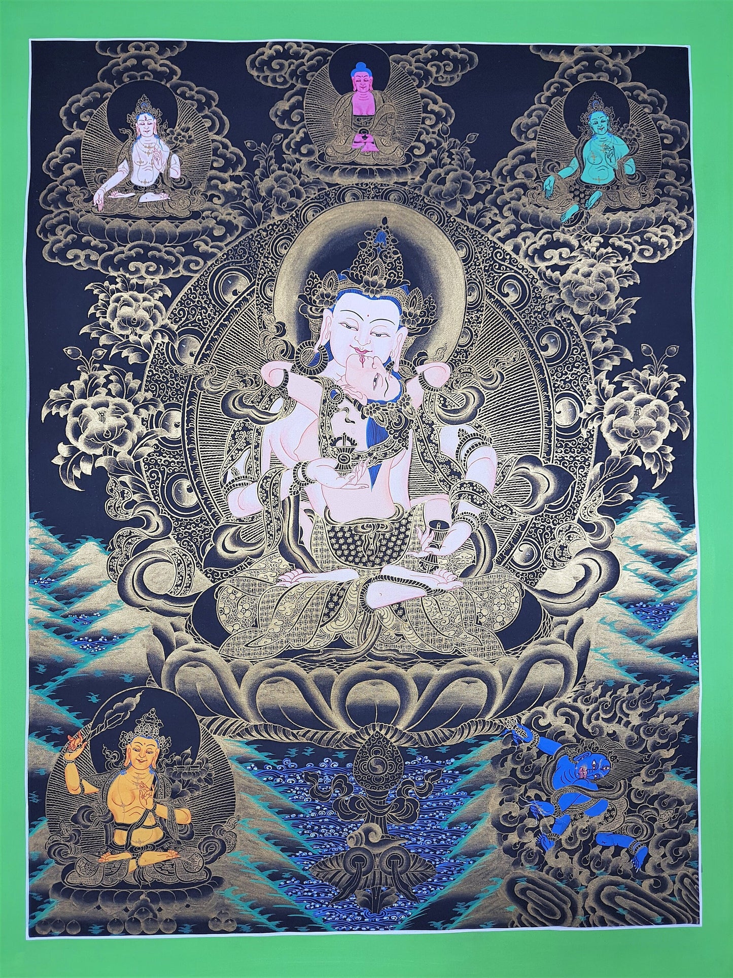 Original Hand-Painted Vajrasattva Shakti/Dorje Sempa Masterpiece Tibetan Meditation Thangka/ Thanka Painting/Wall Hanging from Nepal