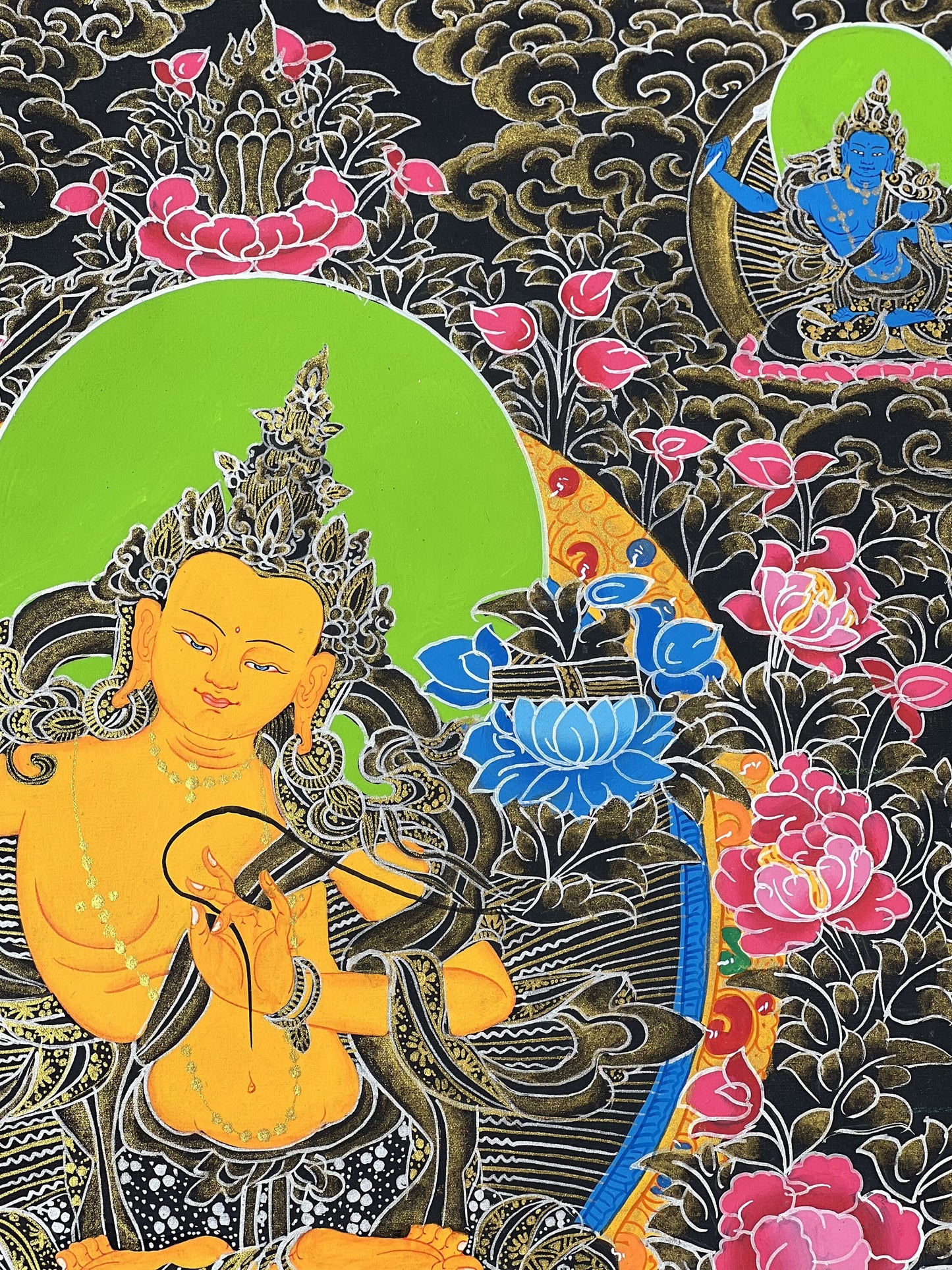 Original Hand-painted Manjushri/ Manjushree Bodhisattva Compassion Meditation Tibetan Thangka Painting with High Quality Silk Brocade