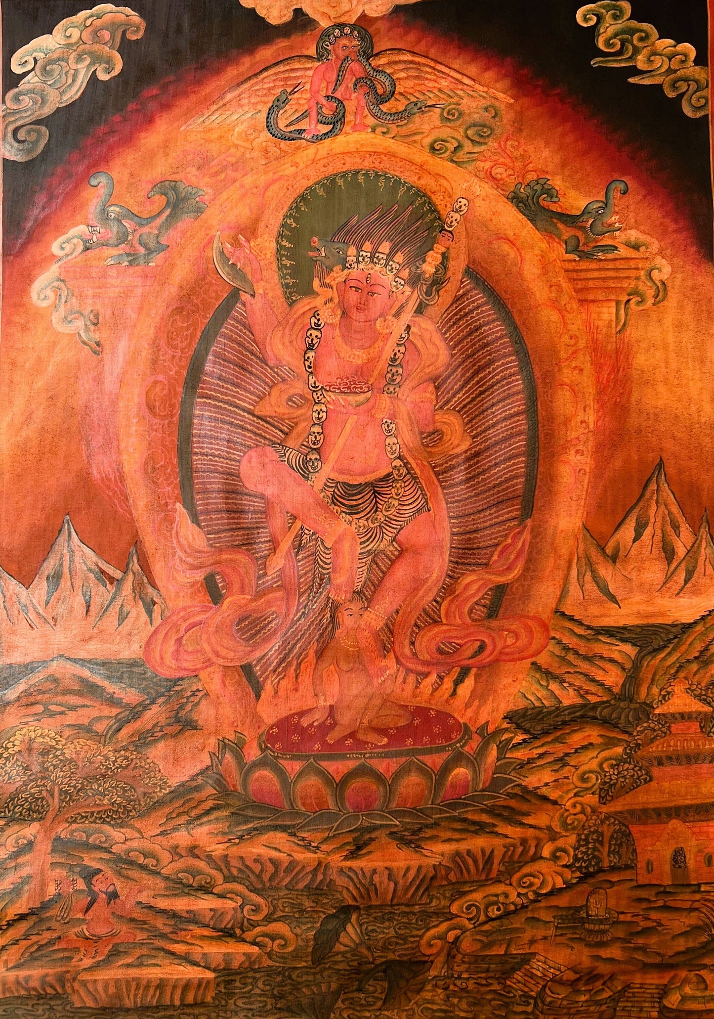 Original Hand Painted Oil-Varnished Dorje Phagmo/ Vajravarahi/ Vajrayogini/ Jogini Newari Pauva Thangka/Thanka Painting from Nepal