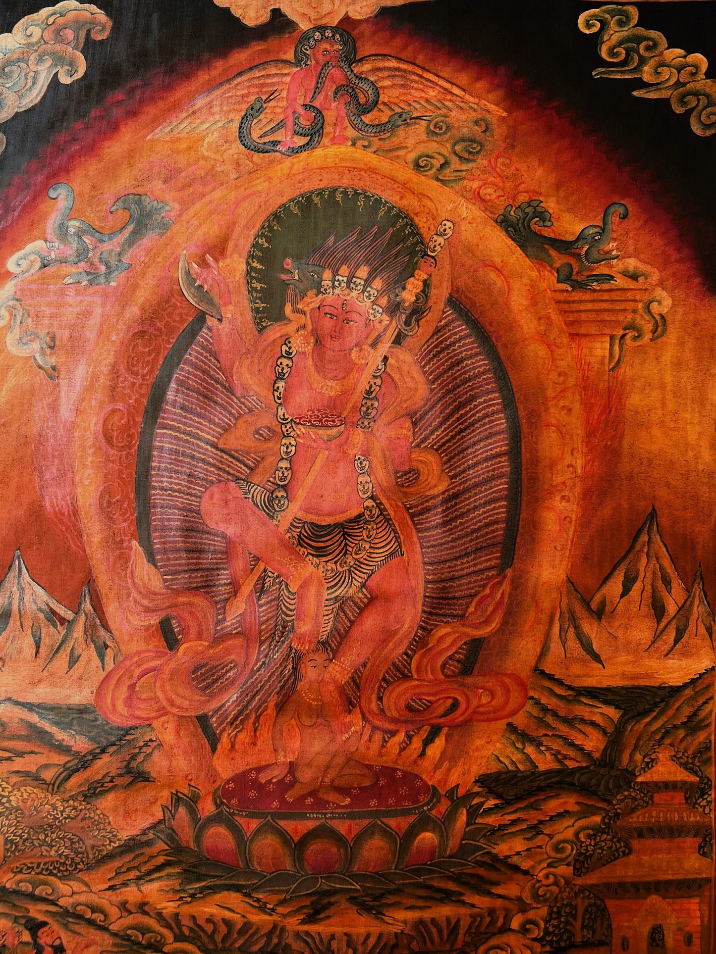 Original Hand Painted Oil-Varnished Dorje Phagmo/ Vajravarahi/ Vajrayogini/ Jogini Newari Pauva Thangka/Thanka Painting from Nepal