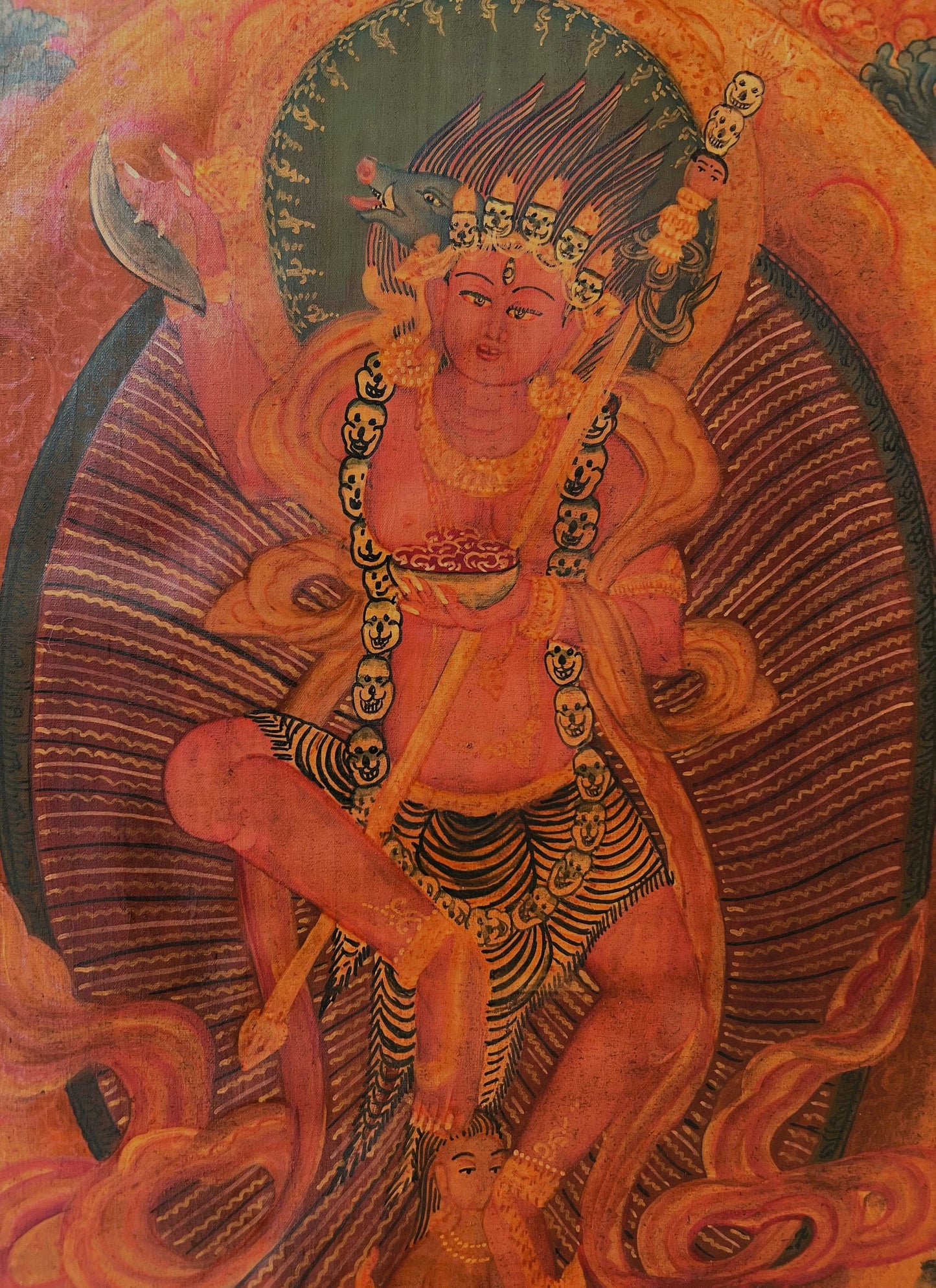 Original Hand Painted Oil-Varnished Dorje Phagmo/ Vajravarahi/ Vajrayogini/ Jogini Newari Pauva Thangka/Thanka Painting from Nepal