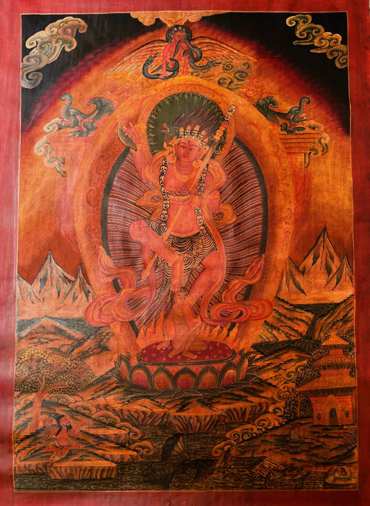 Original Hand Painted Oil-Varnished Dorje Phagmo/ Vajravarahi/ Vajrayogini/ Jogini Newari Pauva Thangka/Thanka Painting from Nepal