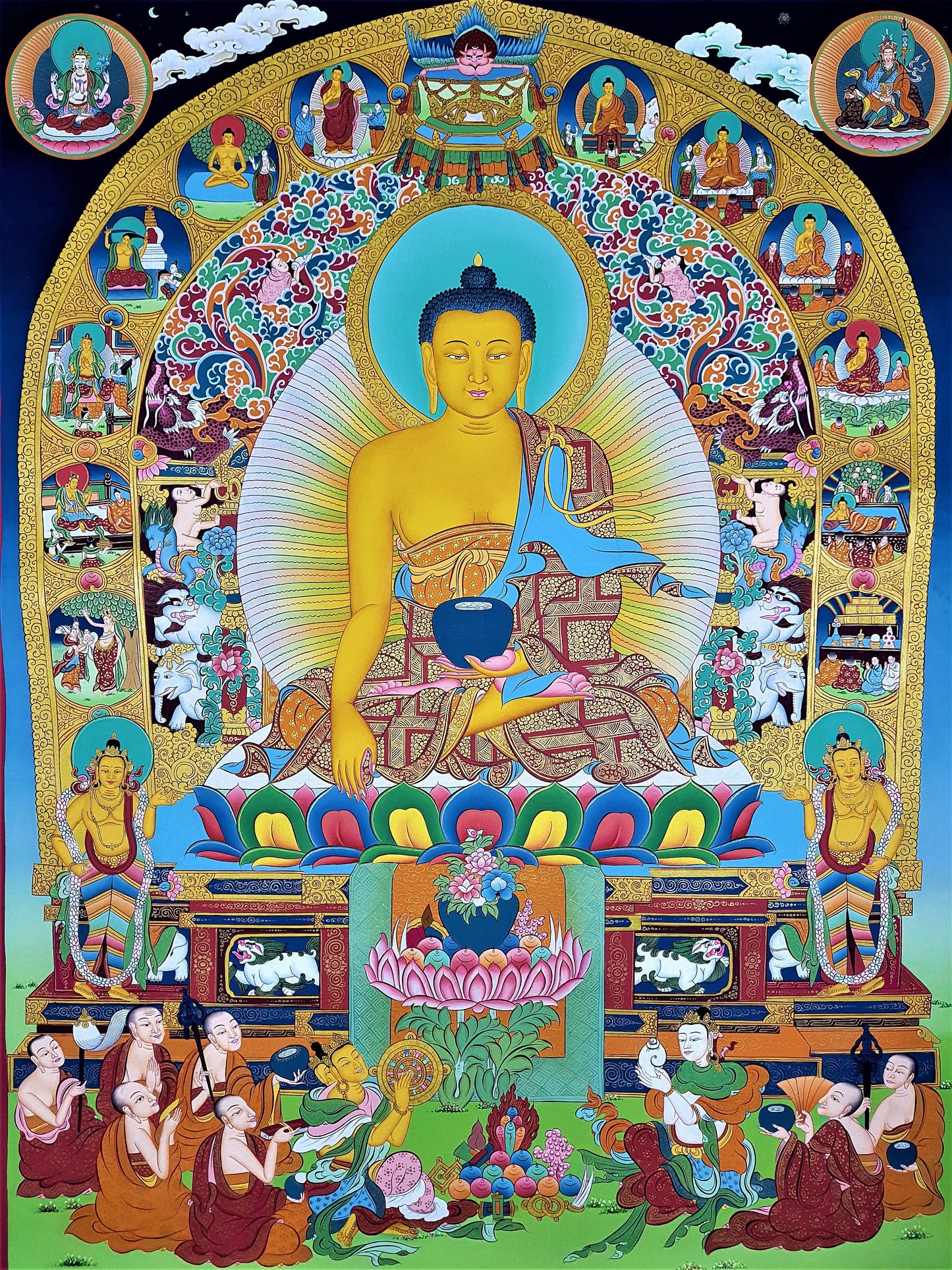 Hand-painted Original Buddha Life Story Masterpiece Tibetan Wall hanging Thangka  / Thangka Painting Compassion Meditation Art