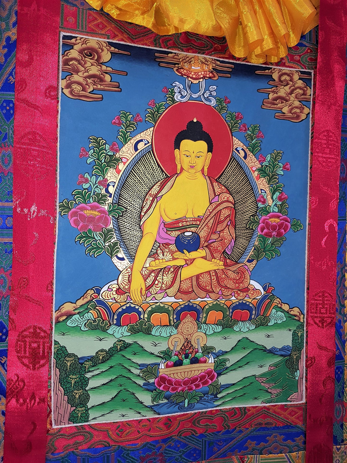 Hand Painted Original Shakyamuni Buddha / Gautama Lord Buddha Fine Quality Tibetan Thangka / Thanka With High-Quality Silk Framed Painting