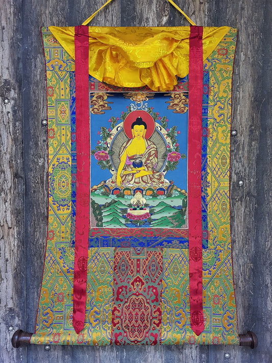 Hand Painted Original Shakyamuni Buddha / Gautama Lord Buddha Fine Quality Tibetan Thangka / Thanka With High-Quality Silk Framed Painting