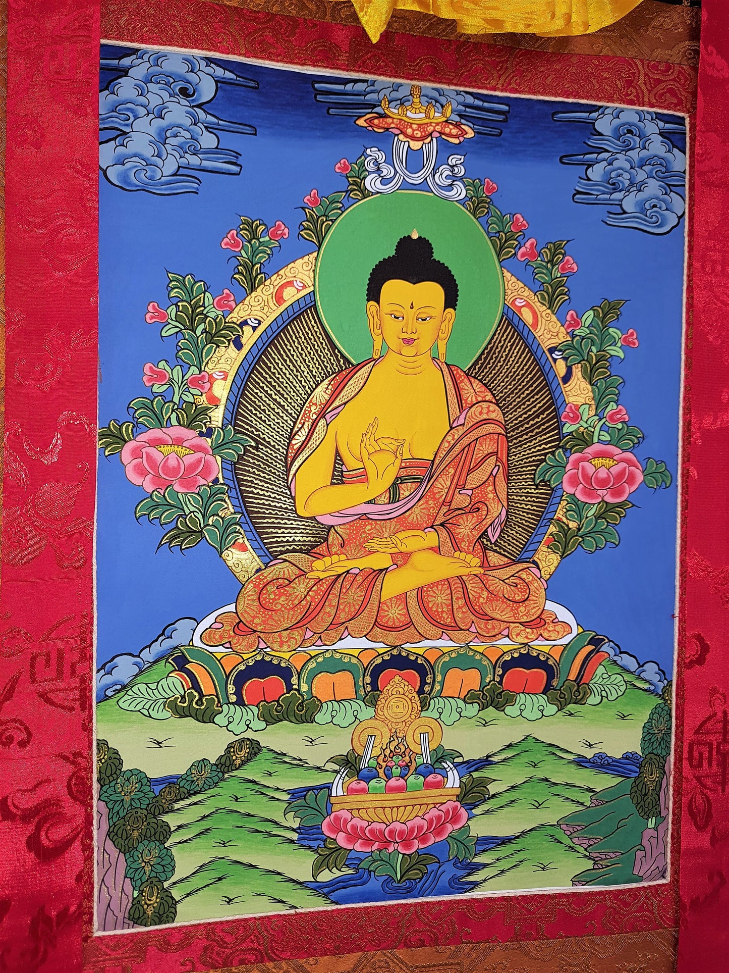 Hand Painted Original  Amoghasiddhi Buddha / Master Quality Tibetan Thangka / Painting  With High Quality Tibetan Silk Framed