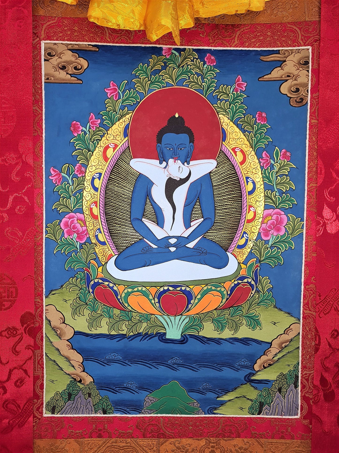 Original Hand Painted Buddha Shakti / Samantabhadra / Tibetan Wall Hanging Meditation Thangka / Thanka Painting Silk Framed From Nepal