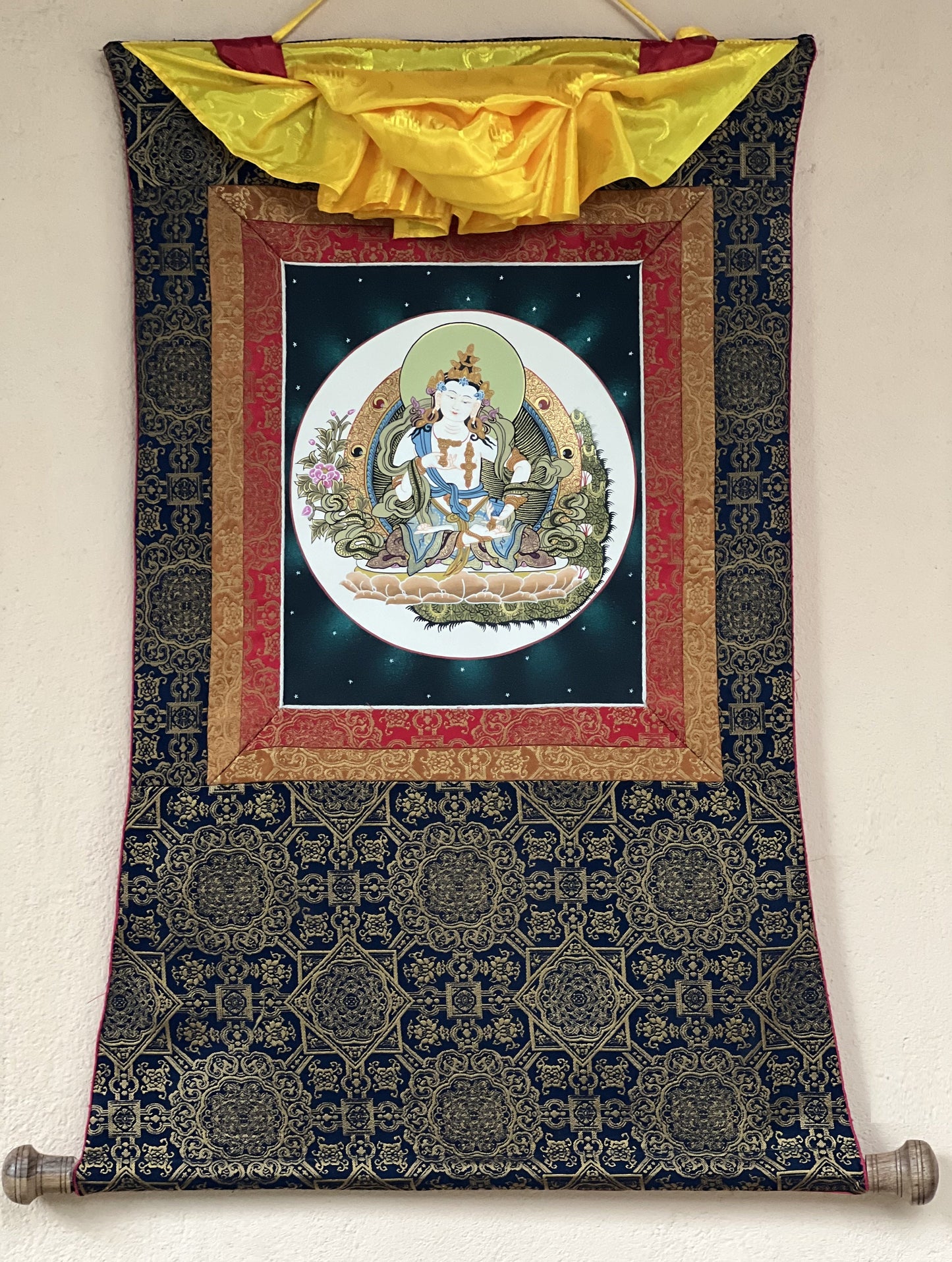 Original Hand-painted Vajrasattva/Dorje Sempa Master Quality Tibetan Thangka Painting Compassion Meditation Art  with Premium Silk Brocade