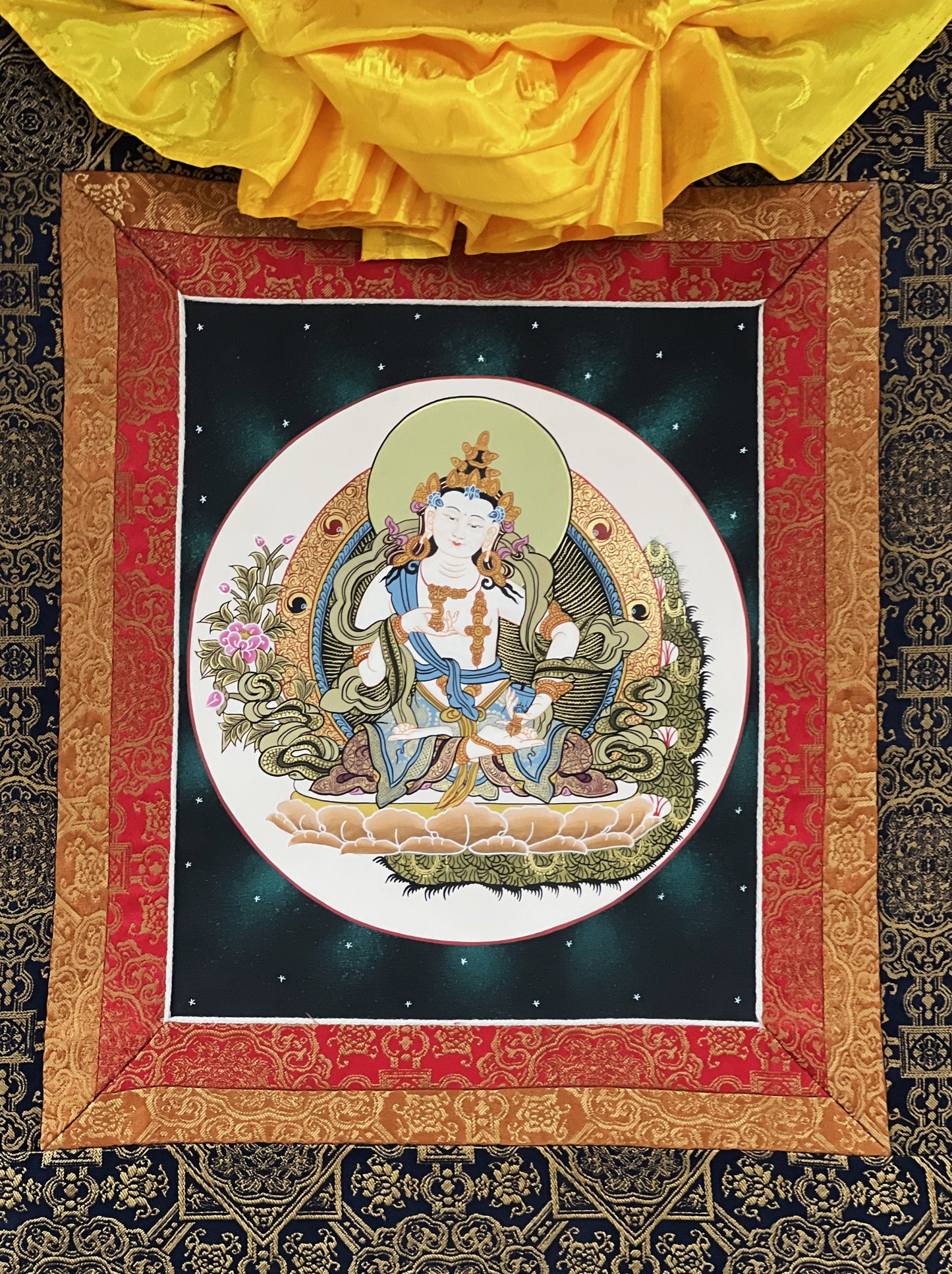 Original Hand-painted Vajrasattva/Dorje Sempa Master Quality Tibetan Thangka Painting Compassion Meditation Art  with Premium Silk Brocade