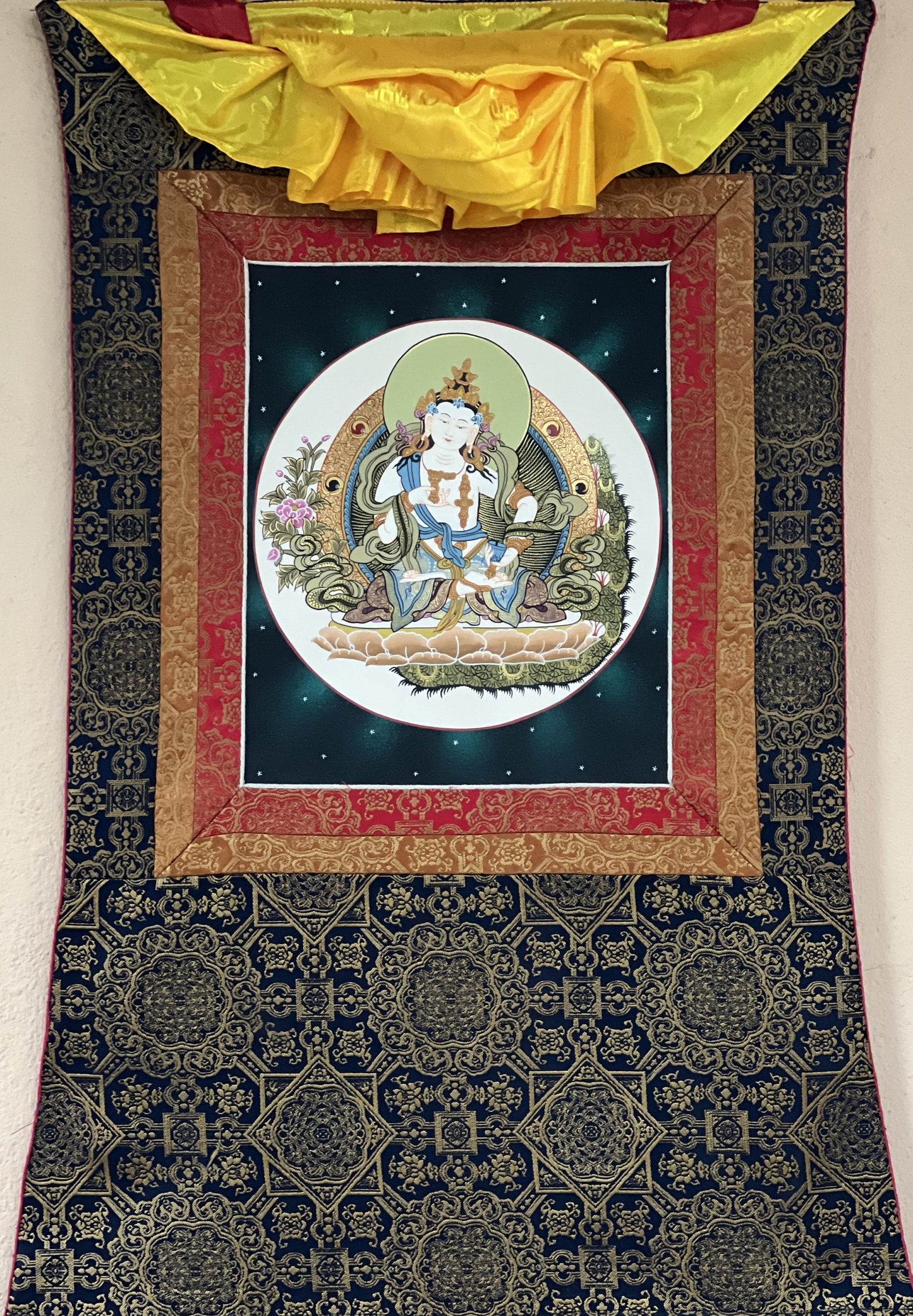 Original Hand-painted Vajrasattva/Dorje Sempa Master Quality Tibetan Thangka Painting Compassion Meditation Art  with Premium Silk Brocade