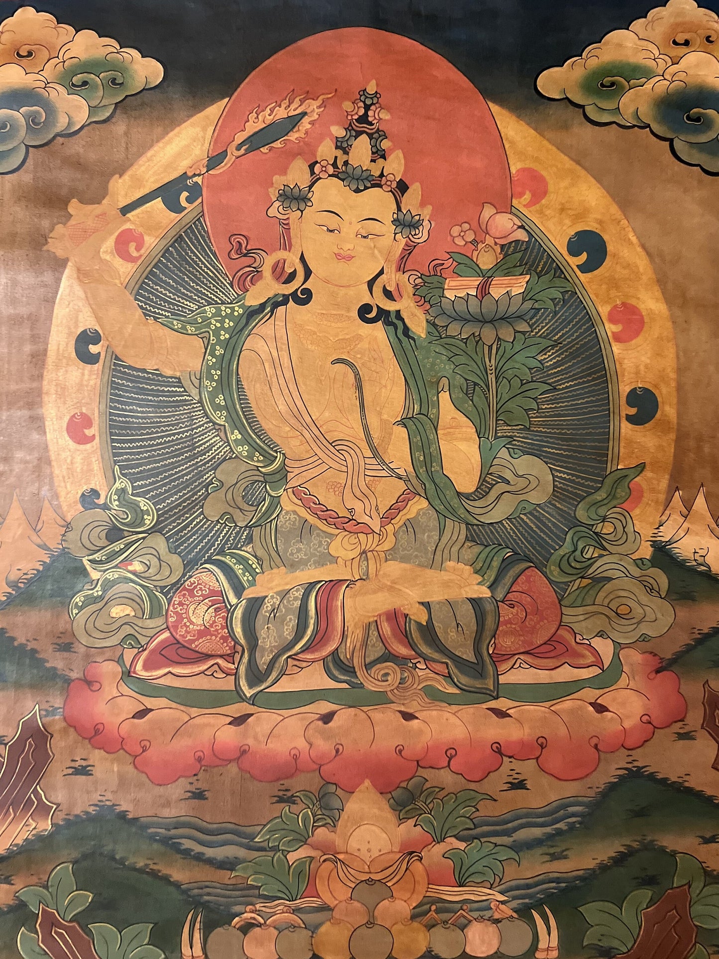 Original Hand painted Manjushree/ Manjushri /Jampelyang/ God OF Wisdom  OIL- VARNISHED Tibetan Thanka  / Thangka Painting from Nepal