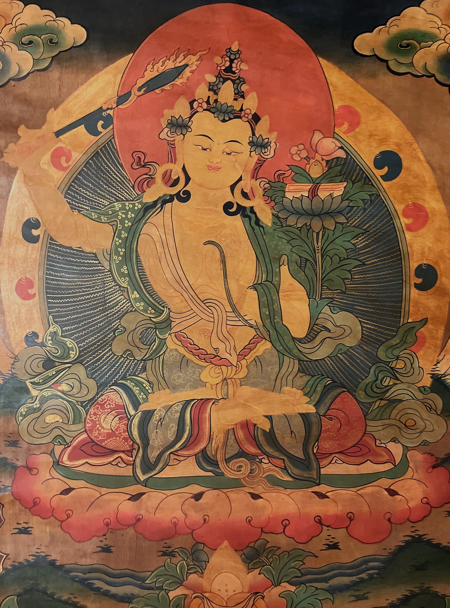 Original Hand painted Manjushree/ Manjushri /Jampelyang/ God OF Wisdom  OIL- VARNISHED Tibetan Thanka  / Thangka Painting from Nepal