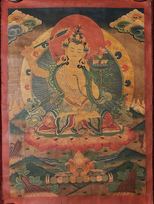 Original Hand painted Manjushree/ Manjushri /Jampelyang/ God OF Wisdom  OIL- VARNISHED Tibetan Thanka  / Thangka Painting from Nepal