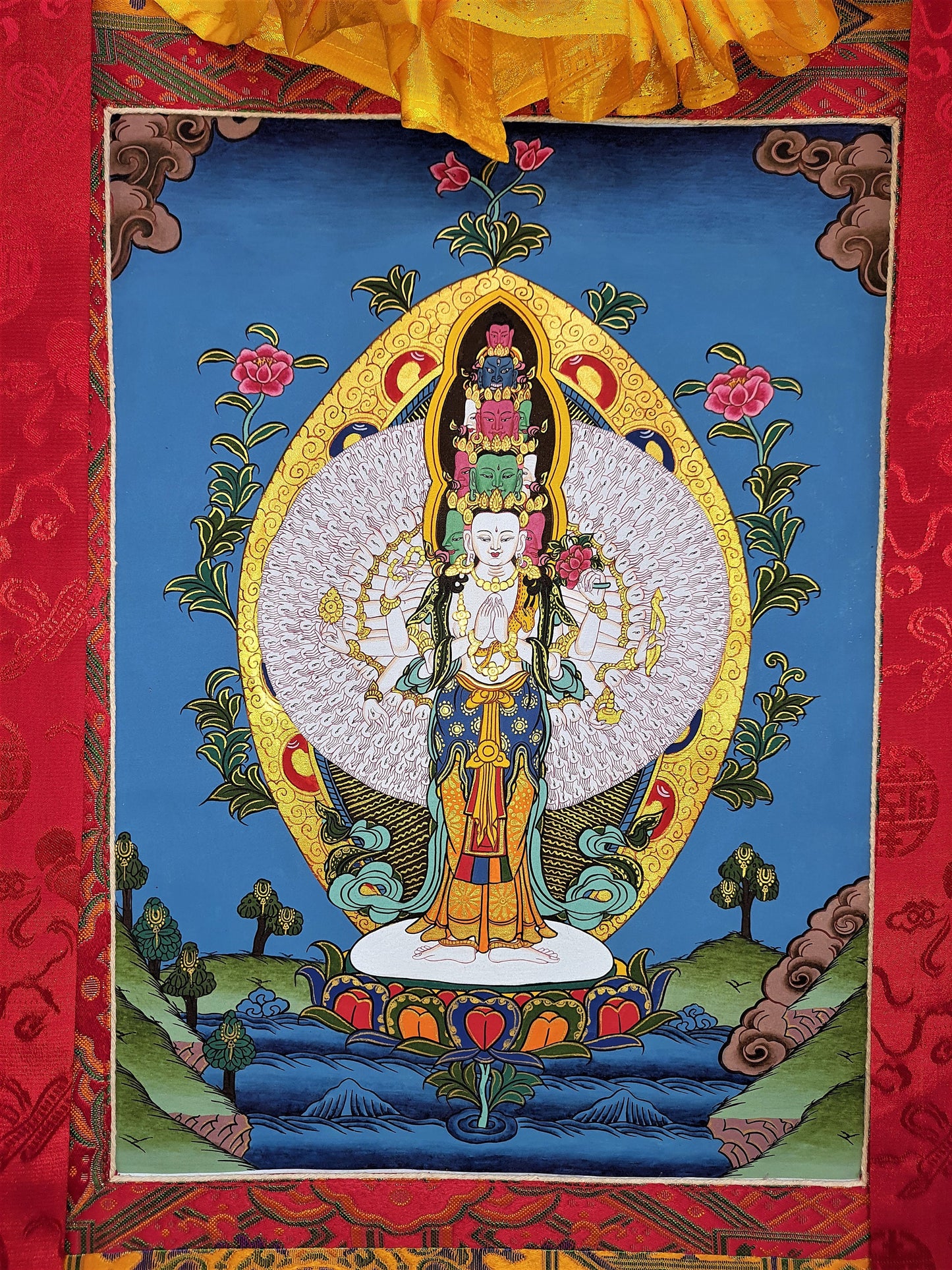 Original Hand Painted 1000 Armed Sahastrabhuja AVALOKITESHVARA /Lokeshwor/ Tibetan Thangka / Thanka  Painting High-Quality Silk Framed