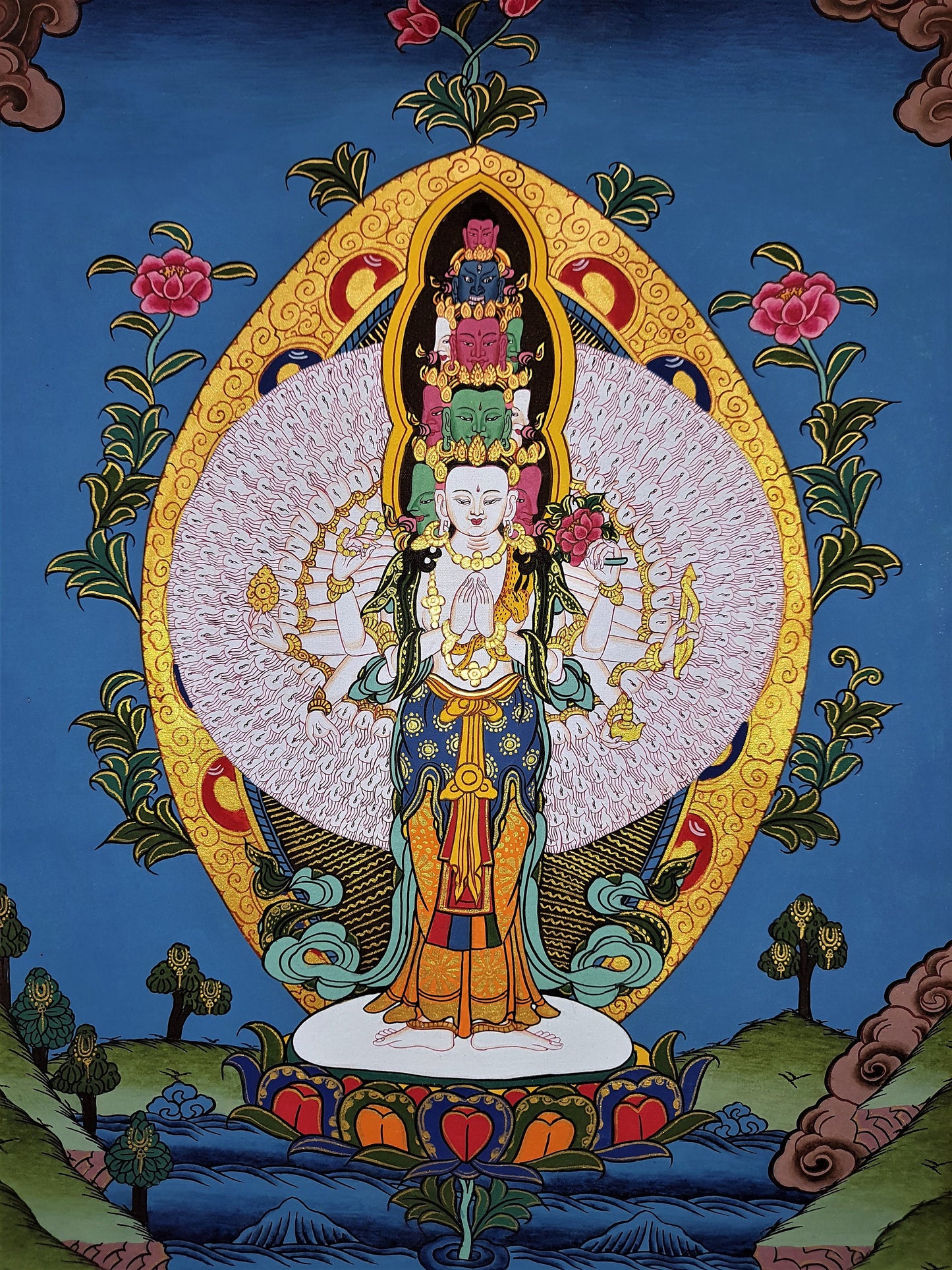 Original Hand Painted 1000 Armed Sahastrabhuja AVALOKITESHVARA /Lokeshwor/ Tibetan Thangka / Thanka  Painting High-Quality Silk Framed