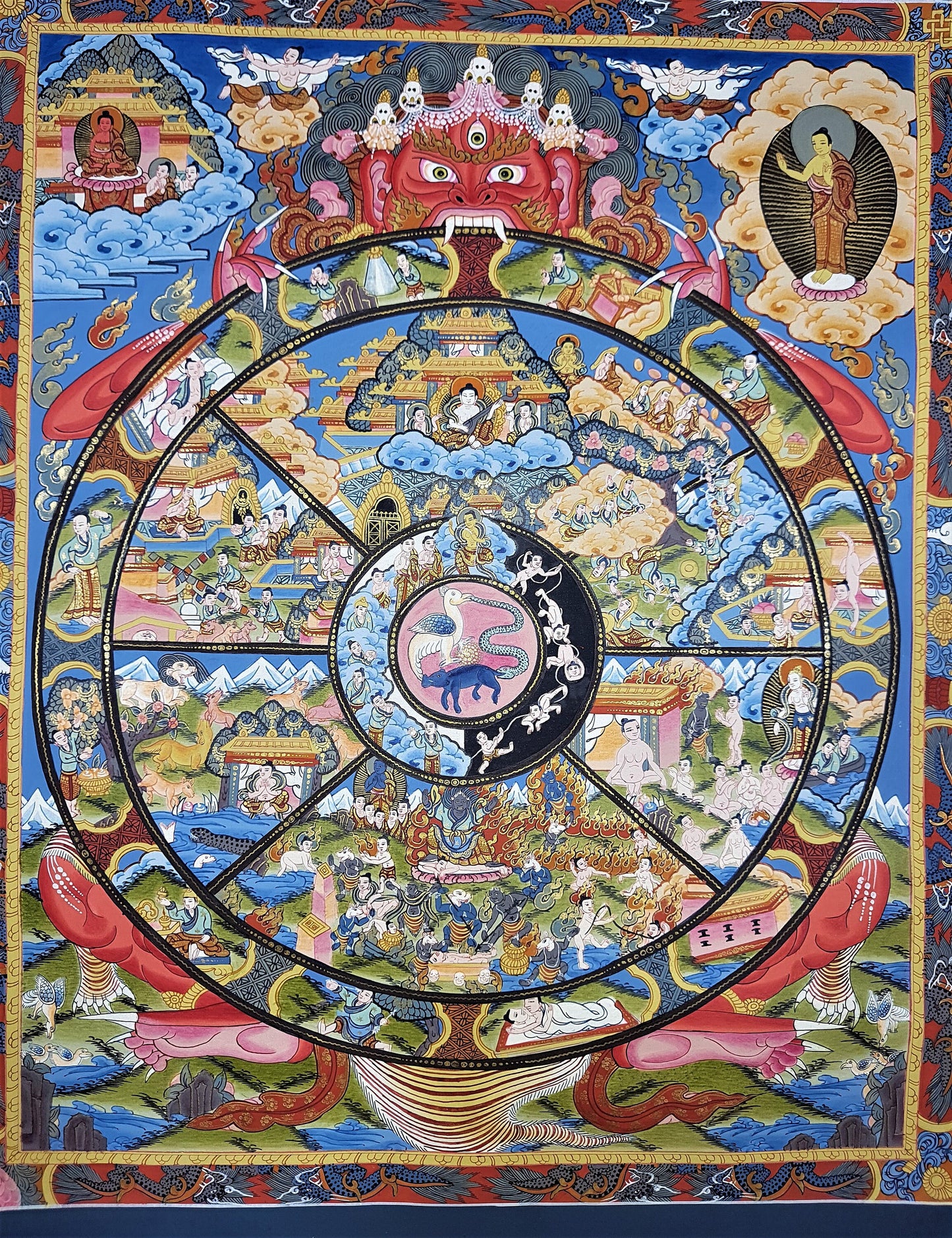 Original Hand Painted Wheel Of Life Mandala Masterpiece 24k Gold Tibetan Meditation compassion Thangka/thanka painting From Nepal