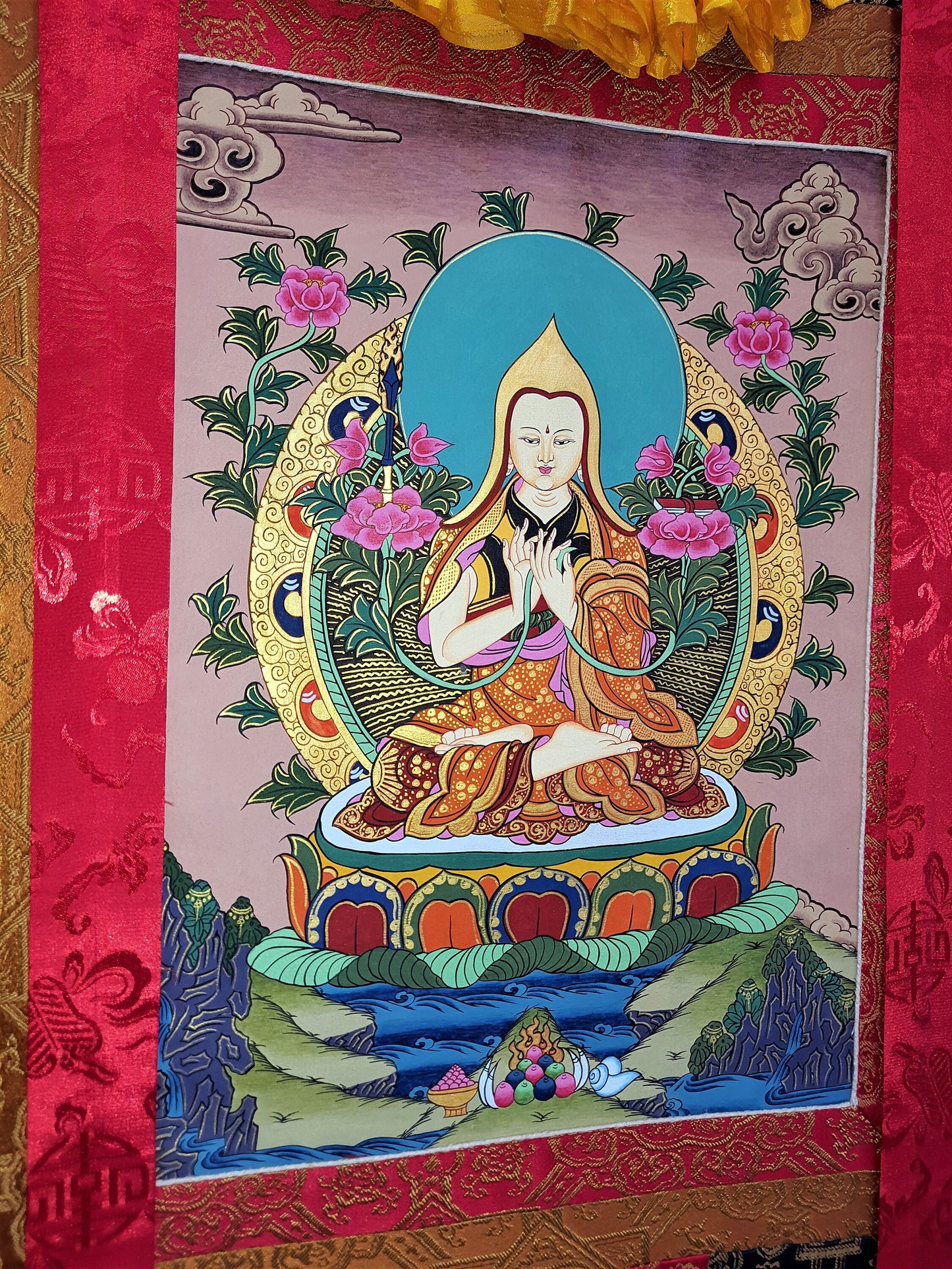 Original Hand-Painted Tsongkhapa/ Chongapa Masterpiece Tibetan Compassion / Meditation Thangka  Thanka Painting With High-Quality Silk Frame