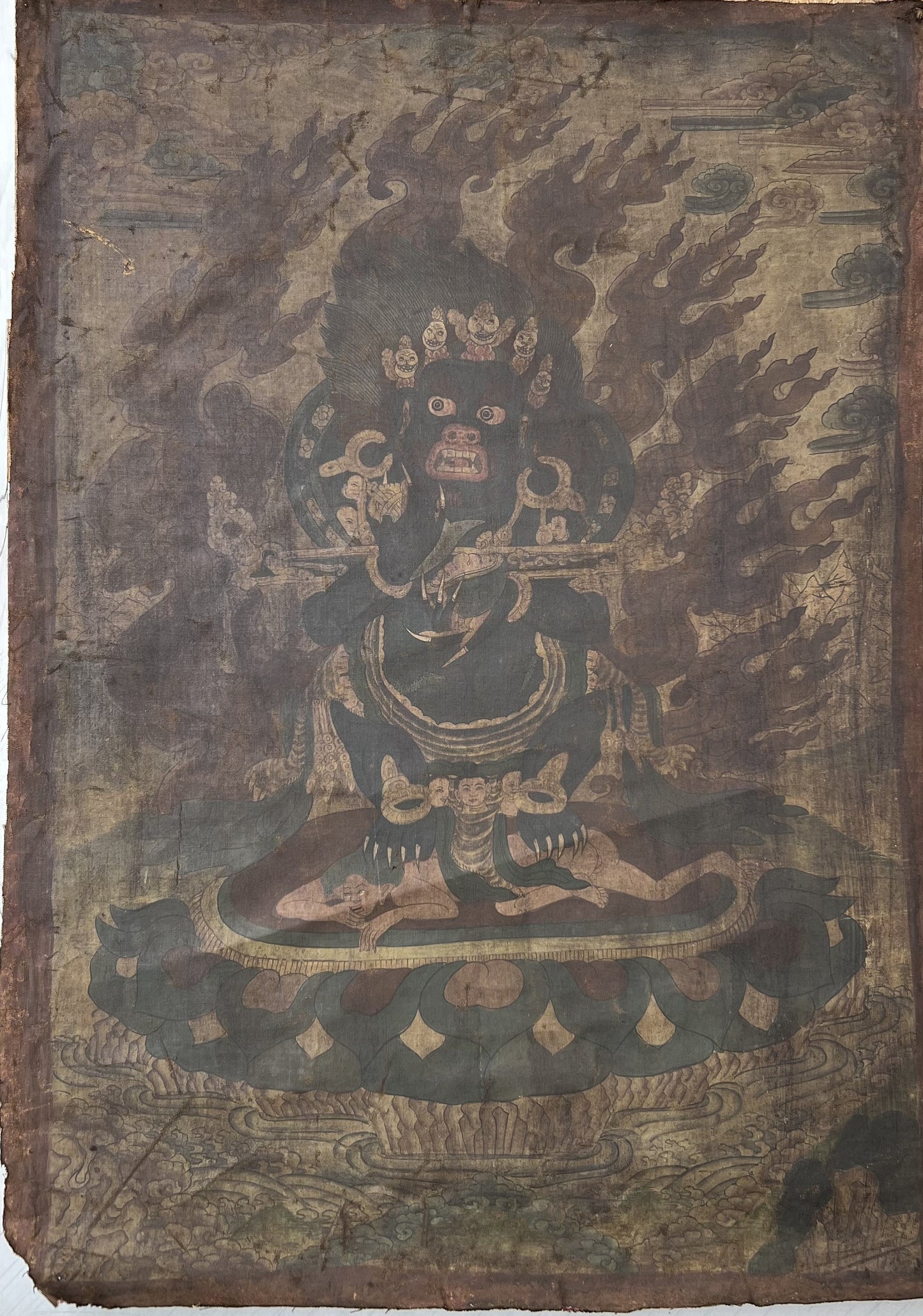 Black Mahakala/Mahankala Nepalese/ Tibetan Thangka Painting- Vintage from 19th. Century