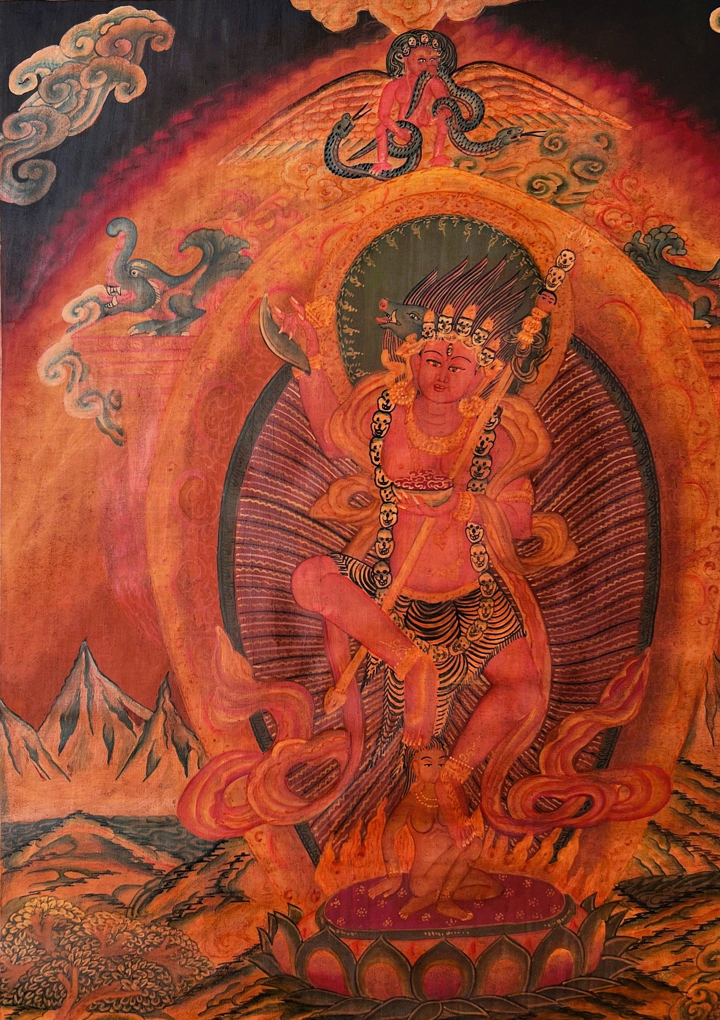 Original Hand Painted Oil-Varnished Dorje Phagmo/ Vajravarahi/ Vajrayogini/ Jogini Newari Pauva Thangka/Thanka Painting from Nepal