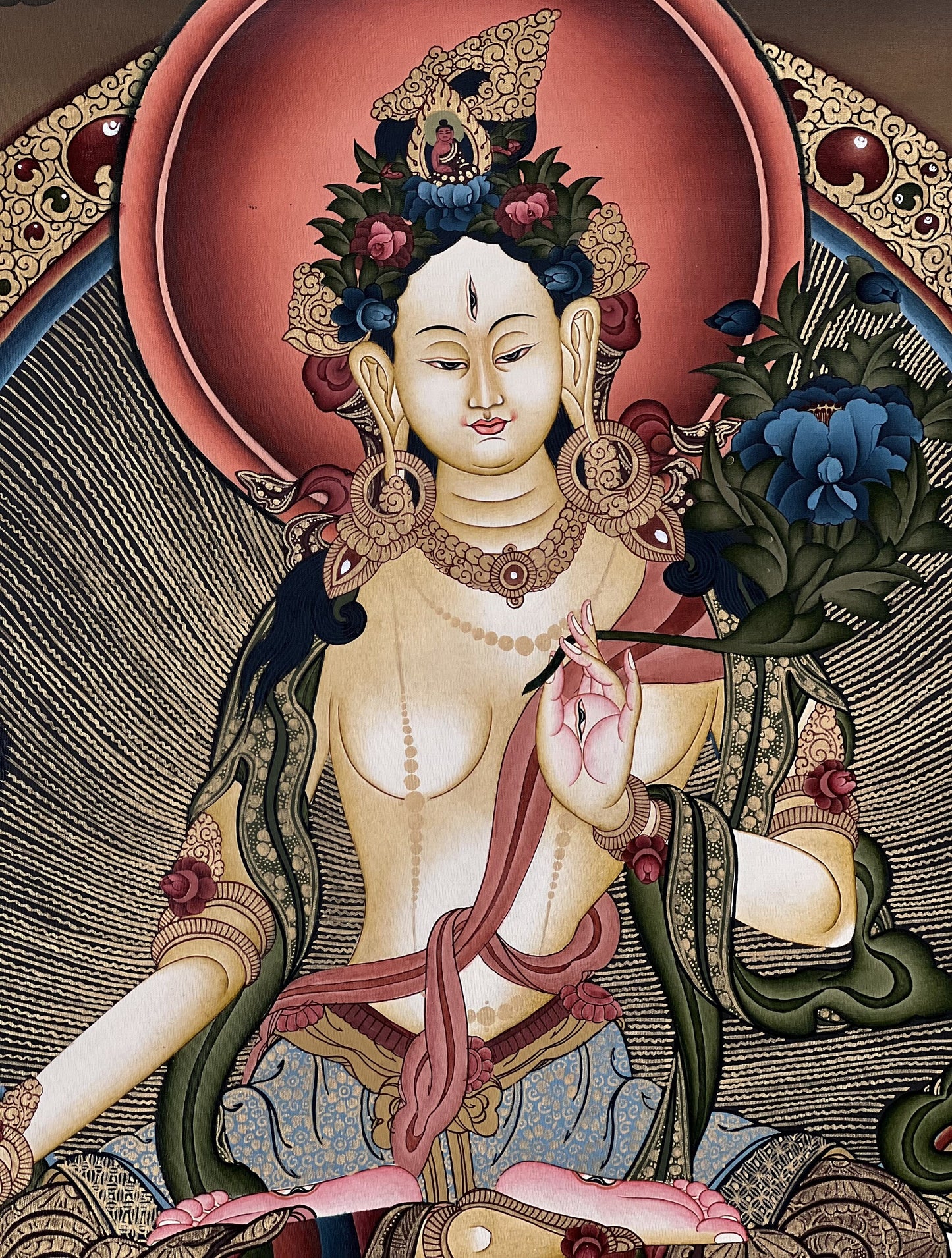 Original Hand Painted White Tara / Mother Tara Masterpiece 24 K Gold Tibetan Thangka / Thanka Painting/ Compassion Meditation Art From Nepal