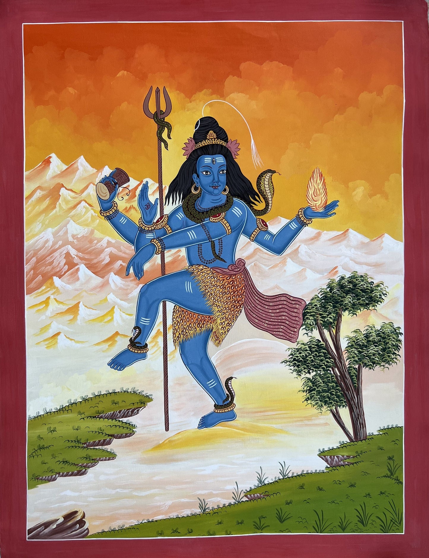 Hand-painted Lord Shiva / Shankar/ Mahadeva Original Masterpiece Newari Paubha/Tibetan Thangka Painting from Nepal