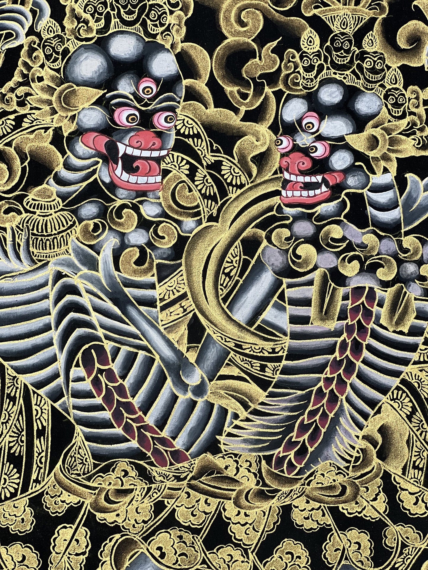 Original Hand-Painted Citipati  Dancing Skeletons Happy Couple Tibetan Vajrayogini Tantra Thangka/Thanka Painting Black and Gold