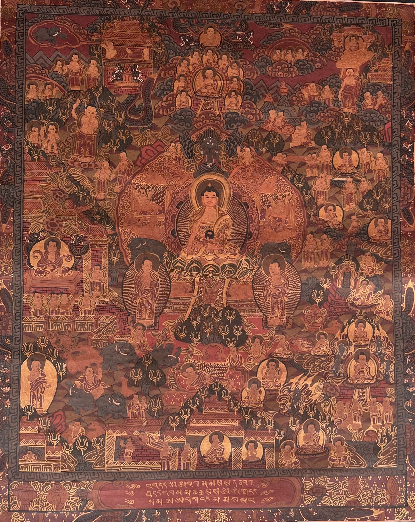 Hand-painted Buddha Life Mandala  Bhavacakra Original  Oil Varnished Tibetan Thangka Painting Wall Décor with Traditional Silk Border