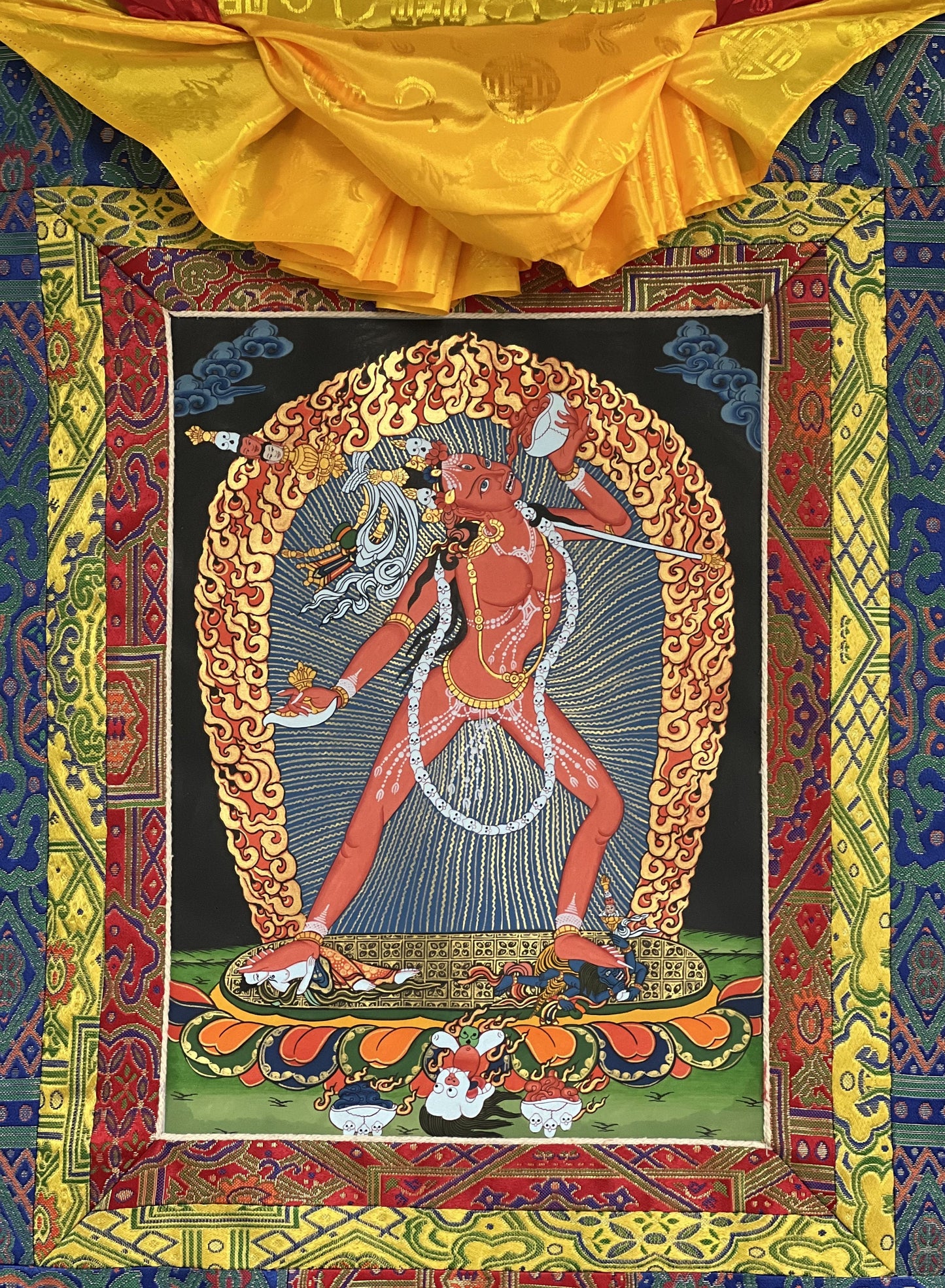 Original Hand -Painted Vajrayogini/ Female Buddha Wisdom Compassion Master Quality Tibetan Thangka Painting with Premium Silk Brocade