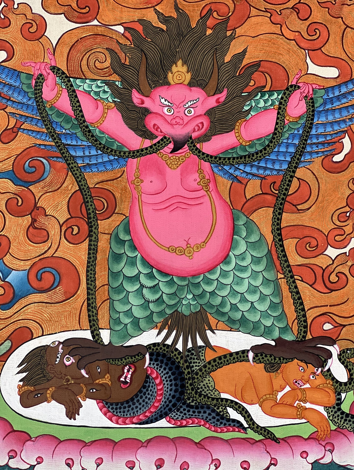 Hindu Demigod Garuda/ Eagle Celestial Deva Man with Wings Protector Rare Masterpiece Original Hand Painted Tibetan Newari Thangka Painting