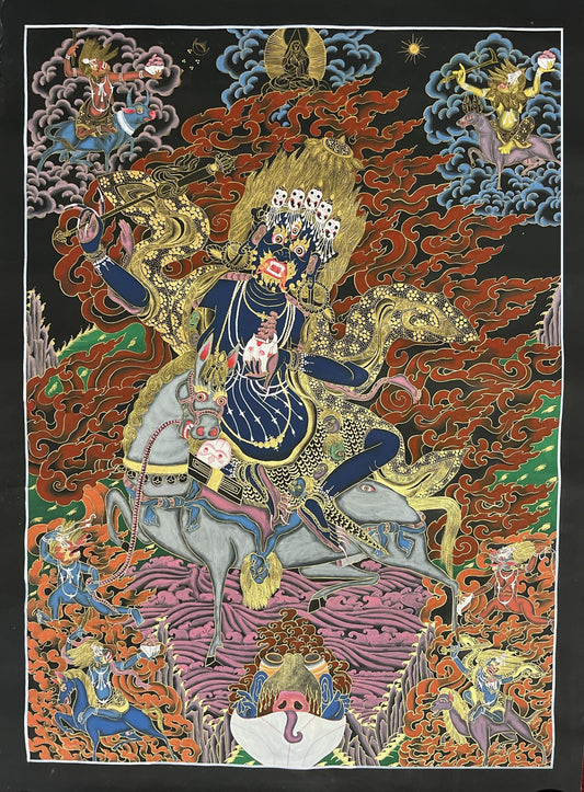 Original Hand-painted  Palden Lhamo / Remati/ Sridevi  Large Tibetan Compassion Mediation Thangka/Thanka Painting/Wall Hanging