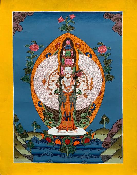 Hand-painted 1000 Armed Avalokitesvara, Lokeswor Tibetan Thangka Painting, Art  11 x 14-Inch