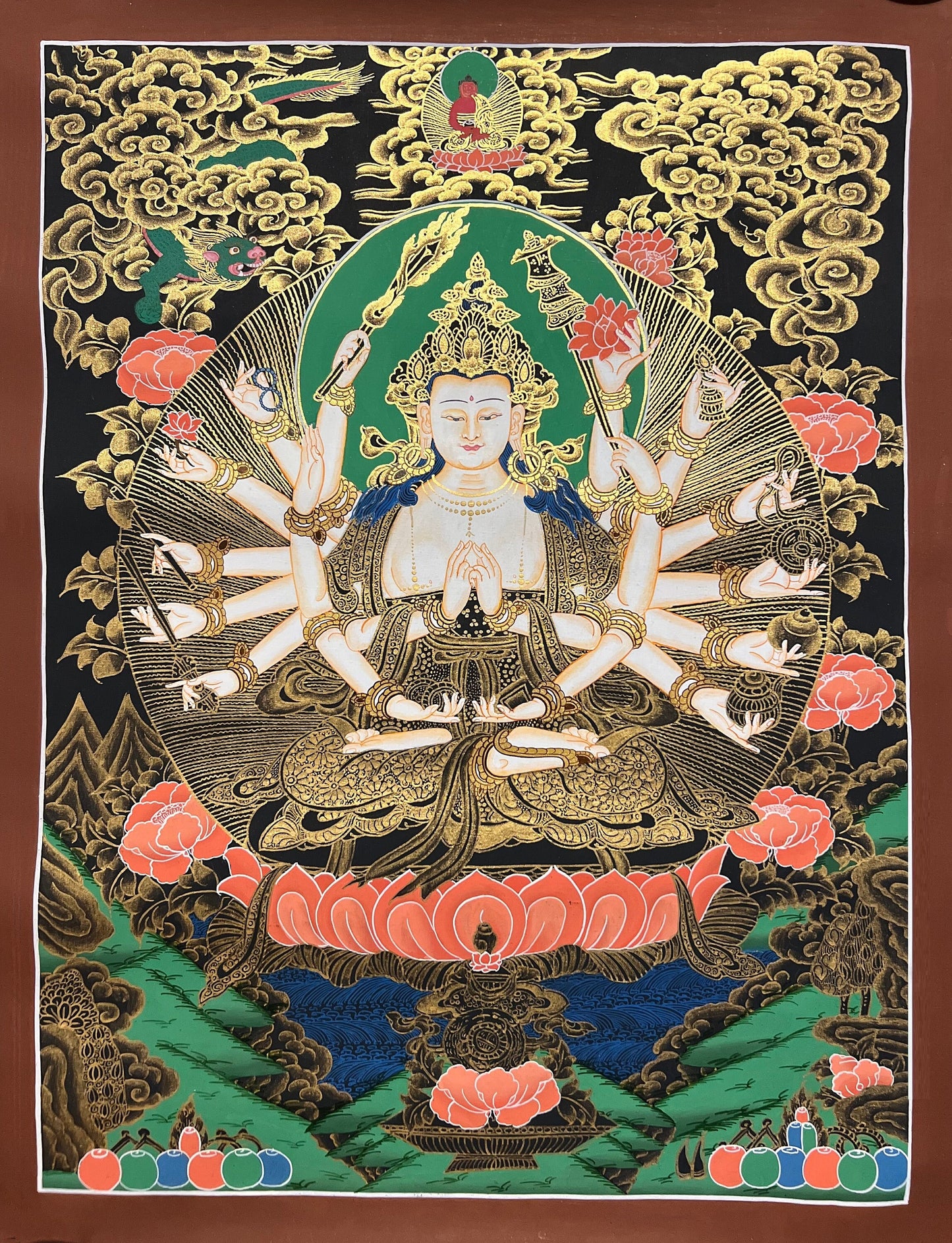 Original Hand Painted Chundi / Chandi/ Cundi/ Tsundri Mother Goddess Tibetan Thangka Painting Compassion Meditation Art From Nepal