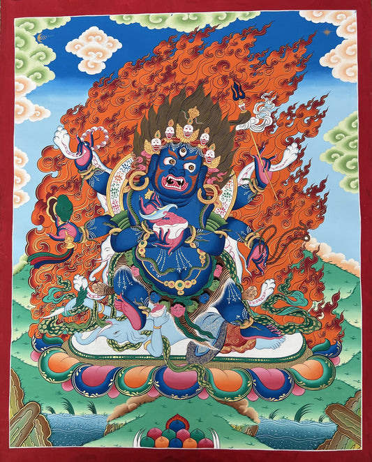 Original Hand Painted Six-Armed Mahakala Mahankala / Masterpiece Large Tibetan  Compassion, Meditation Thangka / Thanka Painting From Nepal