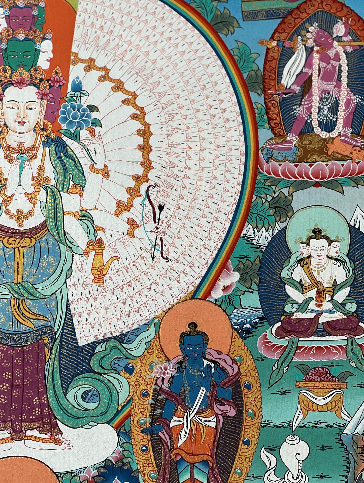 Original Hand Painted SAHASRABHUJA 1000 ARMED AVALOKITESHVARA /Chenrezig Masterpiece Tibetan Meditation Thangka/Thanka Painting From Nepal