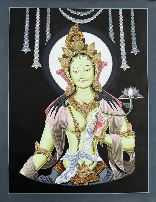 Original Hand-painted  Masterpiece Green Tara   Newari Paubha/Pauva/ Thangka/Thanka Painting, Compassion Meditation Art from Nepal