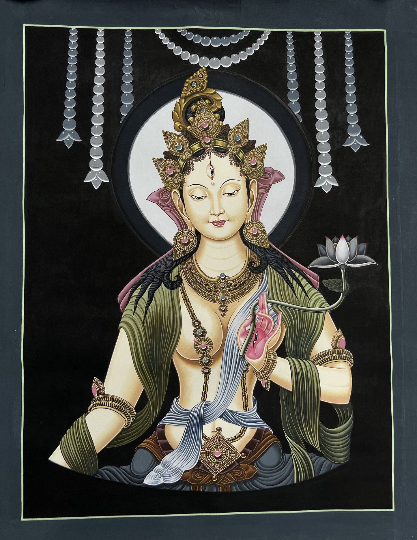 Original Hand Painted White Tara / Mother Tara Masterpiece Newari Tibetan Thangka / Thanka Painting/ Compassion Meditation Art From Nepal