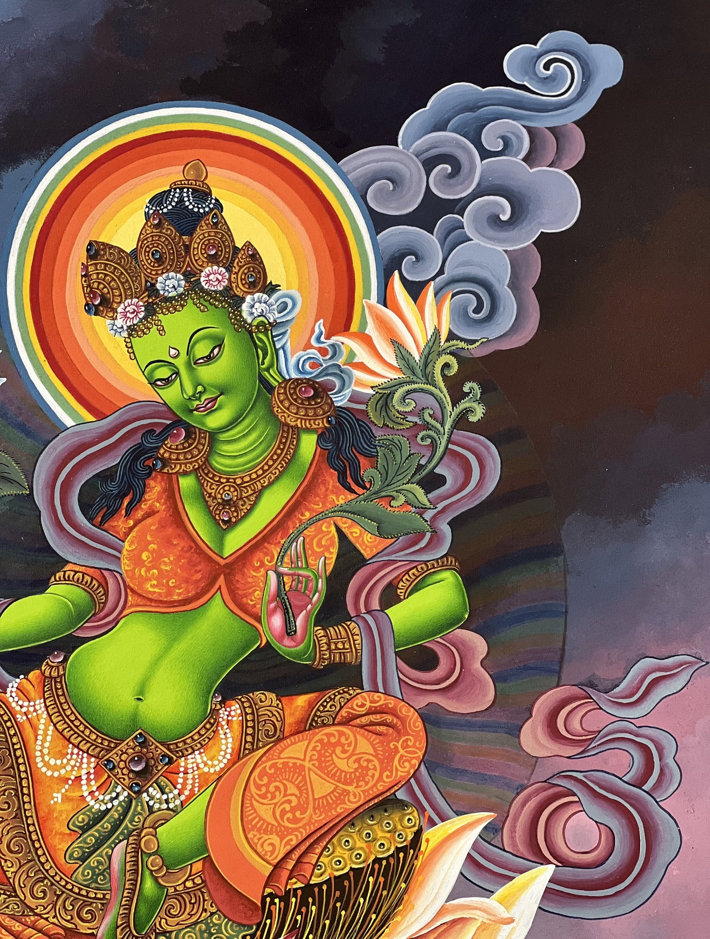 Original Hand-painted Very High-Quality Masterpiece Green Tara/ Shyamtara Newari  Paubha/ Pauva/ Thangka Painting Compassion Meditation Art