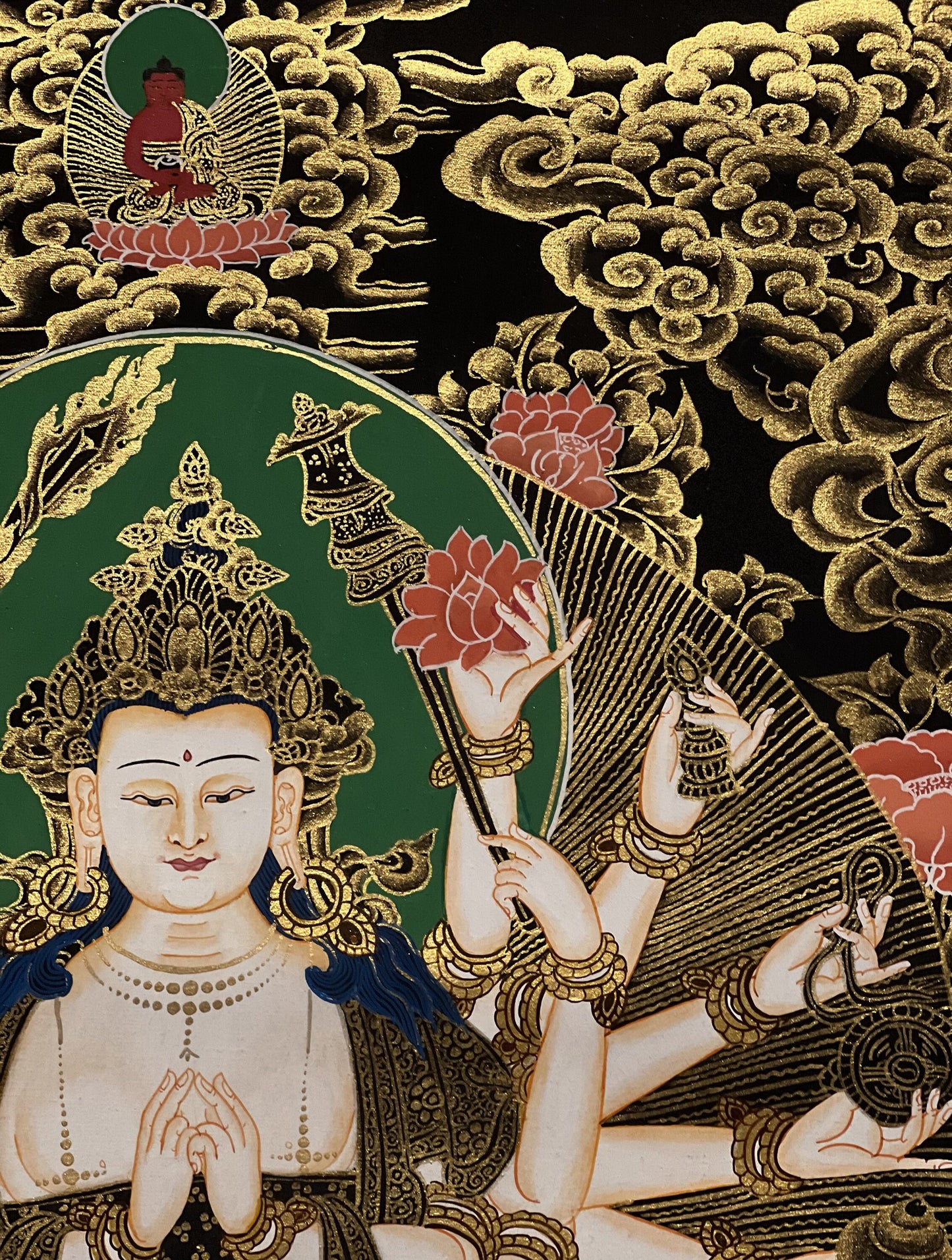 Original Hand Painted Chundi / Chandi/ Cundi/ Tsundri Mother Goddess Tibetan Thangka Painting Compassion Meditation Art From Nepal