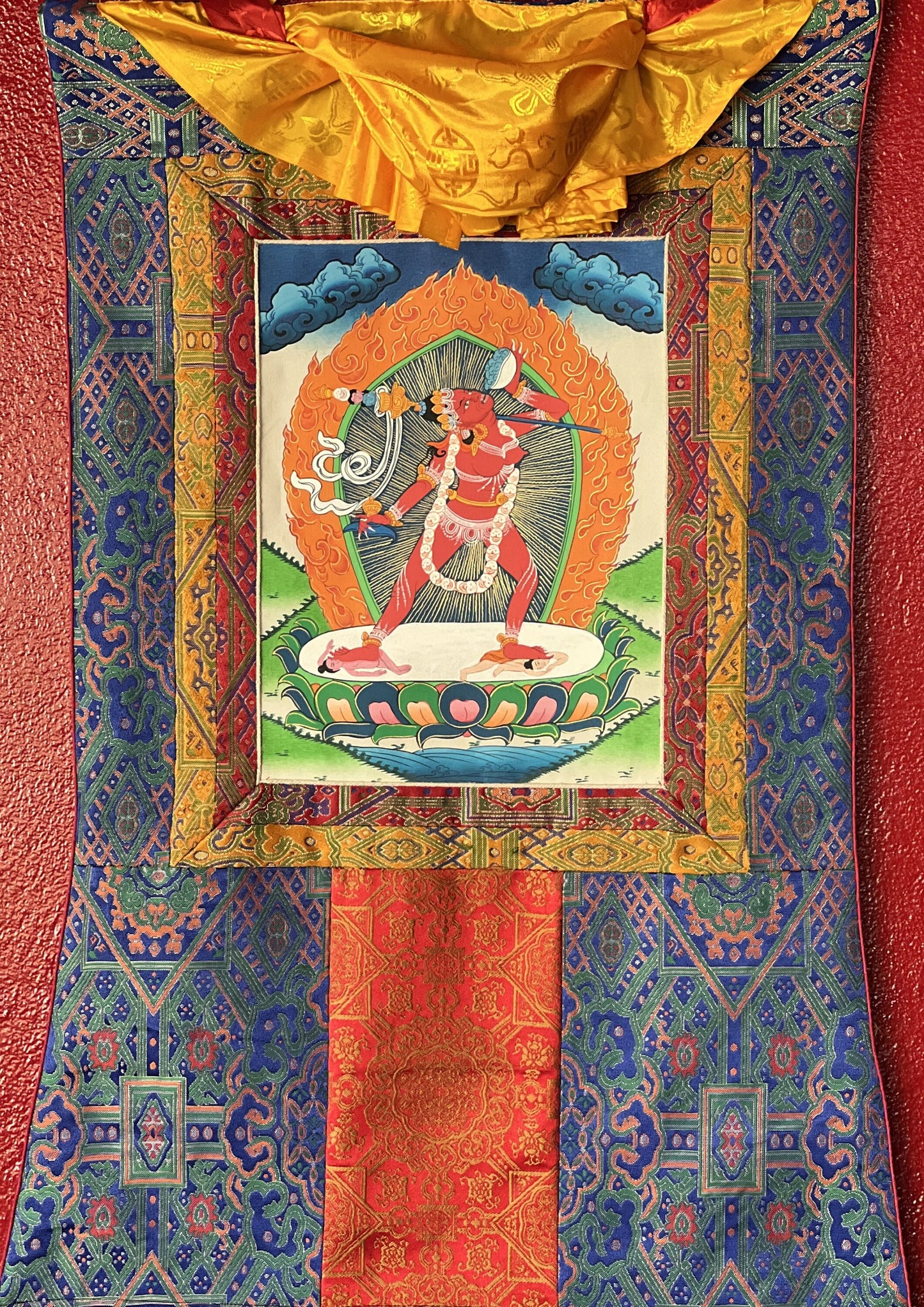 Original Hand-Painted Vajrayogini/ Yogini Ma/Dakini Tibetan Thangka Painting with Premium Silk Brocade