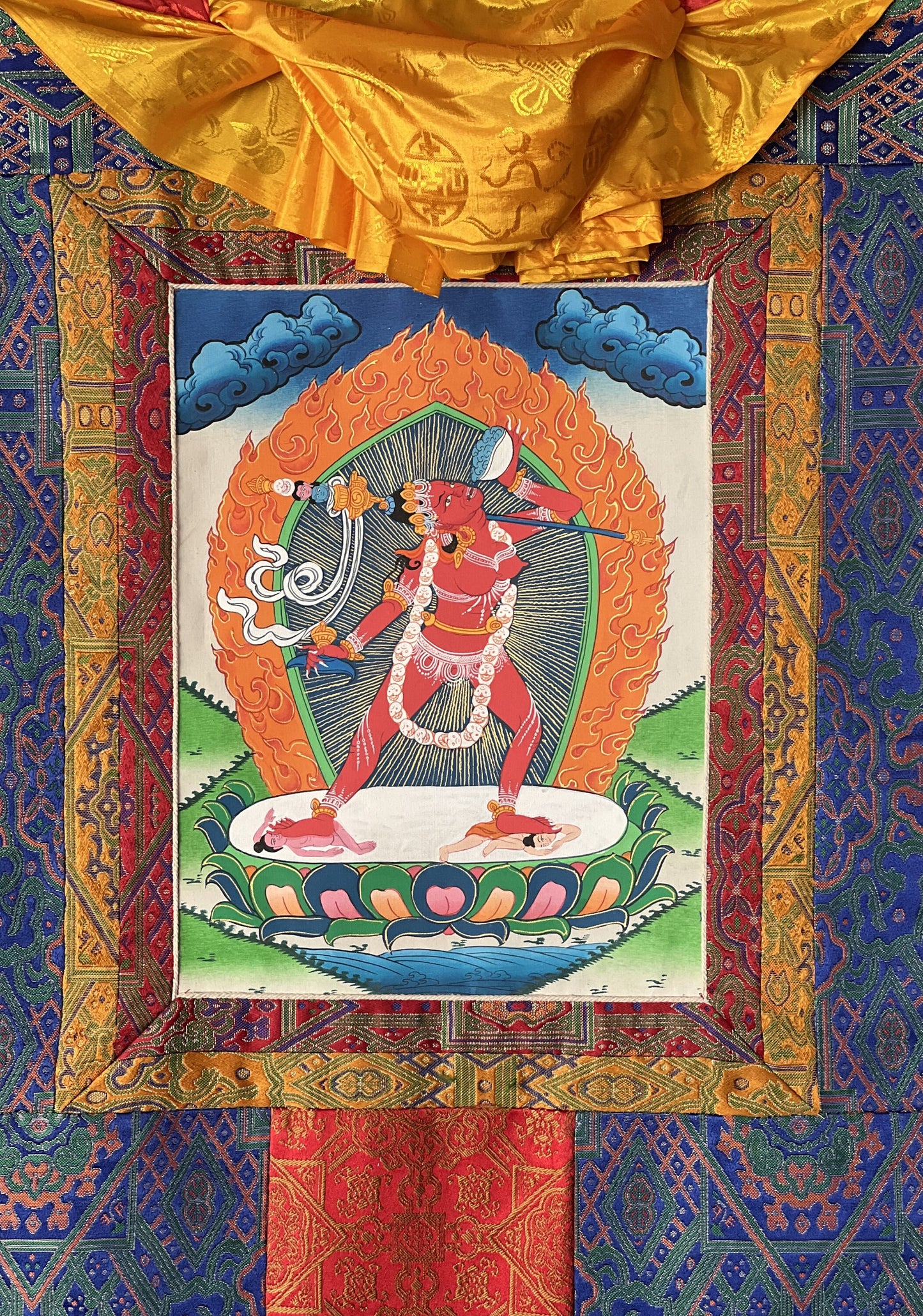 Original Hand-Painted Vajrayogini/ Yogini Ma/Dakini Tibetan Thangka Painting with Premium Silk Brocade