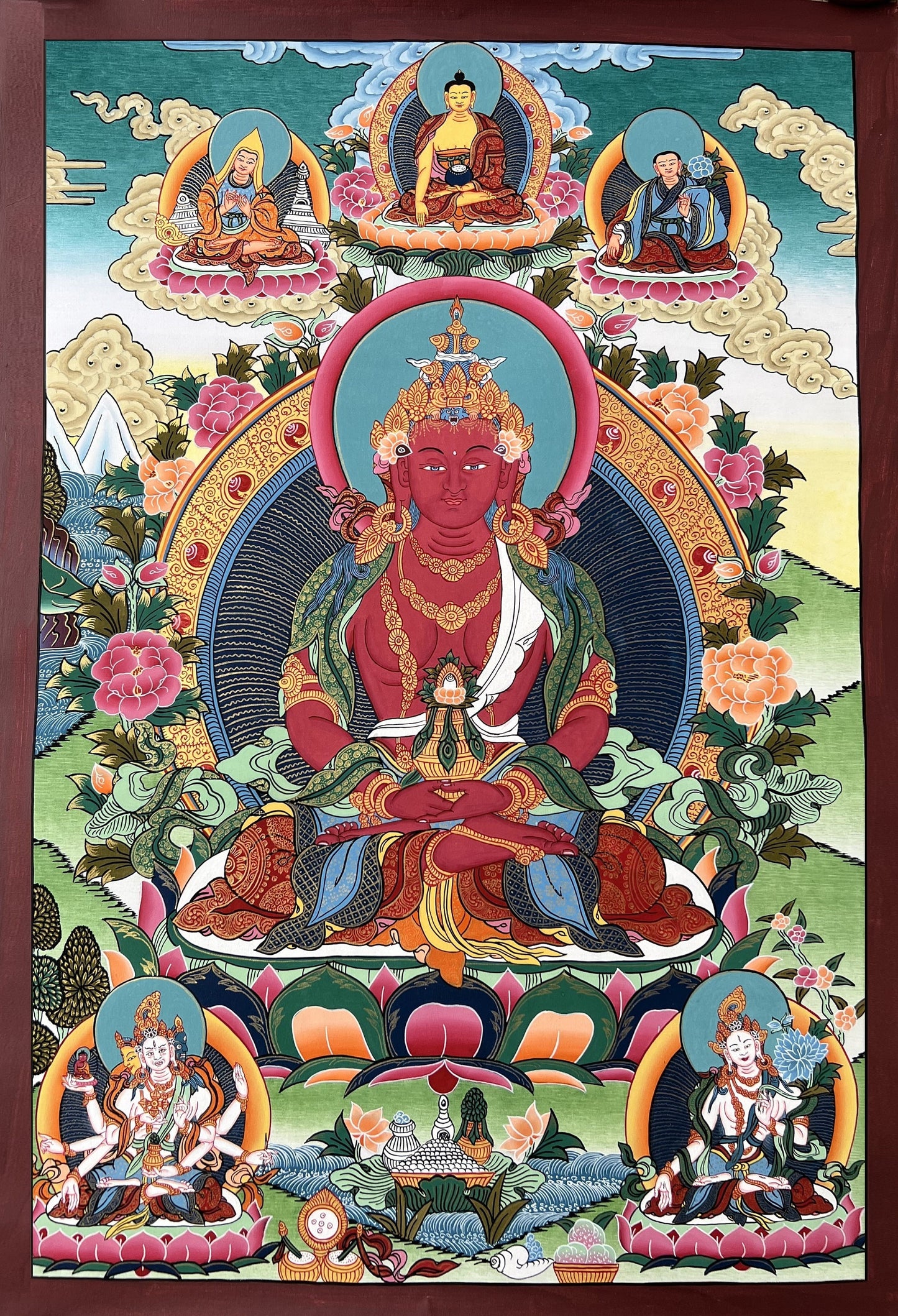 Original Hand Painted Aparmita BUDDHA AMITAYUS/Tsepame  Masterpiece Tibetan Compassion Meditation Thangka/Thanka Painting From Nepal