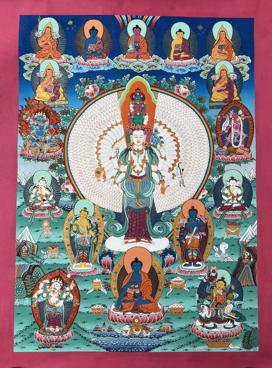 Original Hand Painted SAHASRABHUJA 1000 ARMED AVALOKITESHVARA /Chenrezig Masterpiece Tibetan Meditation Thangka/Thanka Painting From Nepal