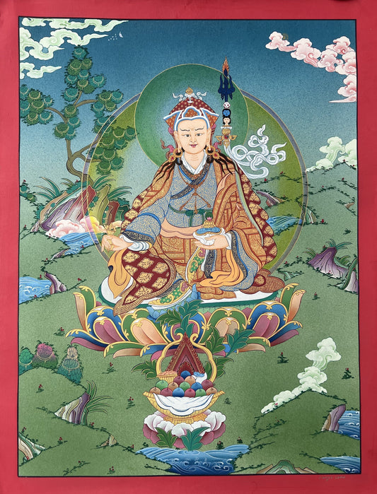 Original Hand-painted Guru Rinpoche/ PADMASAMBHAVA PRECIOUS MASTER  Masterpiece Tibetan Thangka Painting/Compassion Meditation Art