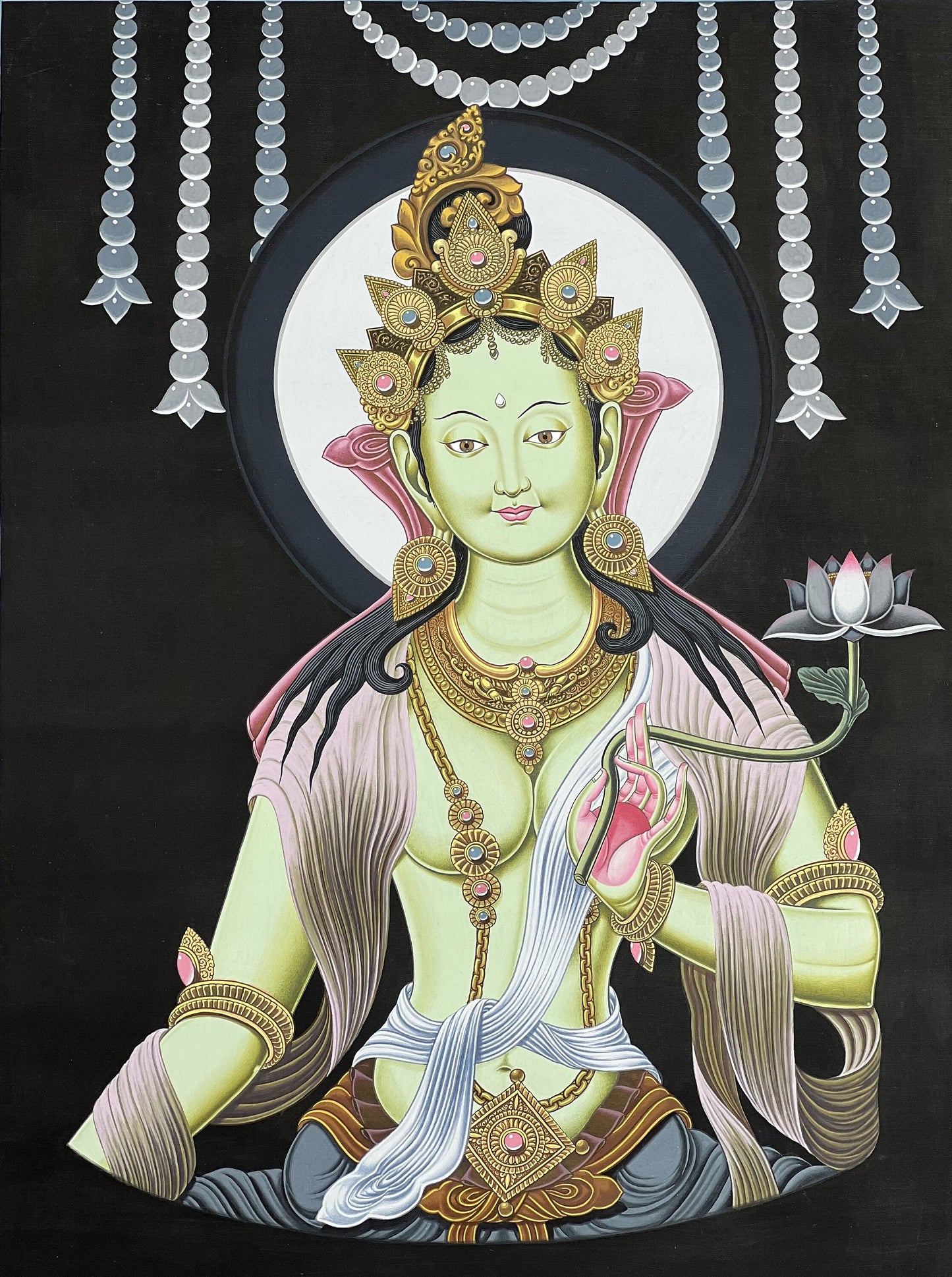 Original Hand-painted  Masterpiece Green Tara   Newari Paubha/Pauva/ Thangka/Thanka Painting, Compassion Meditation Art from Nepal